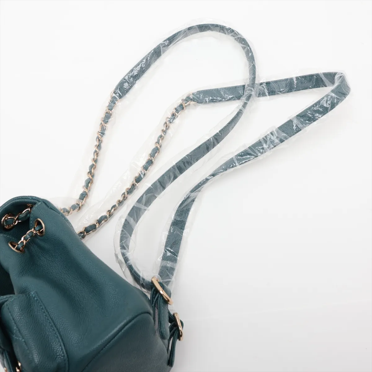 [Individually packaged] Chanel Matelassé Caviar Skin Chain Backpack, Green with Gold Hardware, K375E0C3, Random Plate — view 6