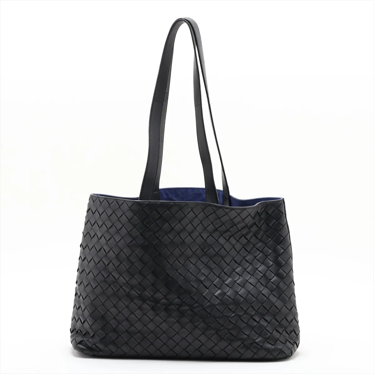 Intrecciato Leather Tote Bag, Black — view 2