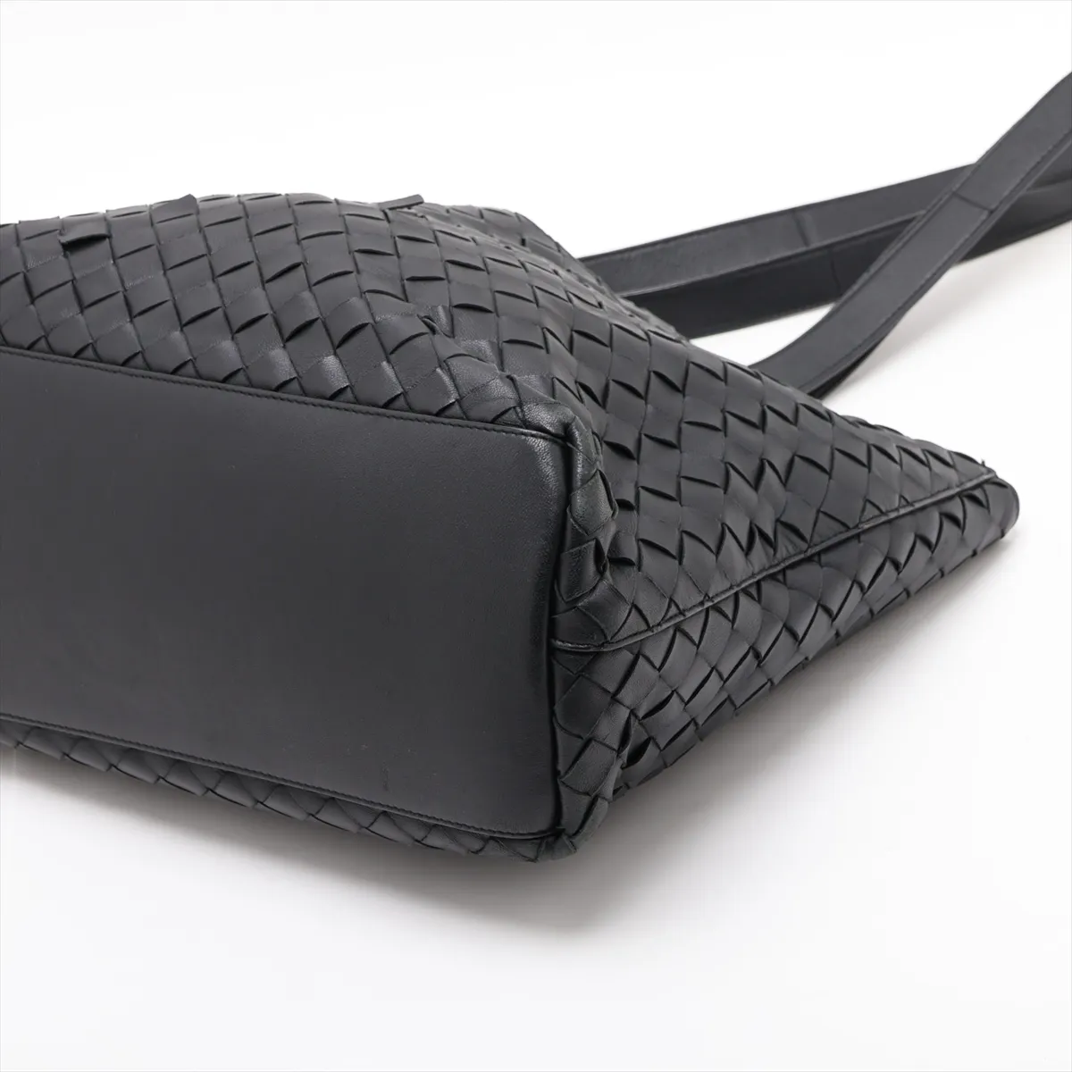 Intrecciato Leather Tote Bag, Black — view 3
