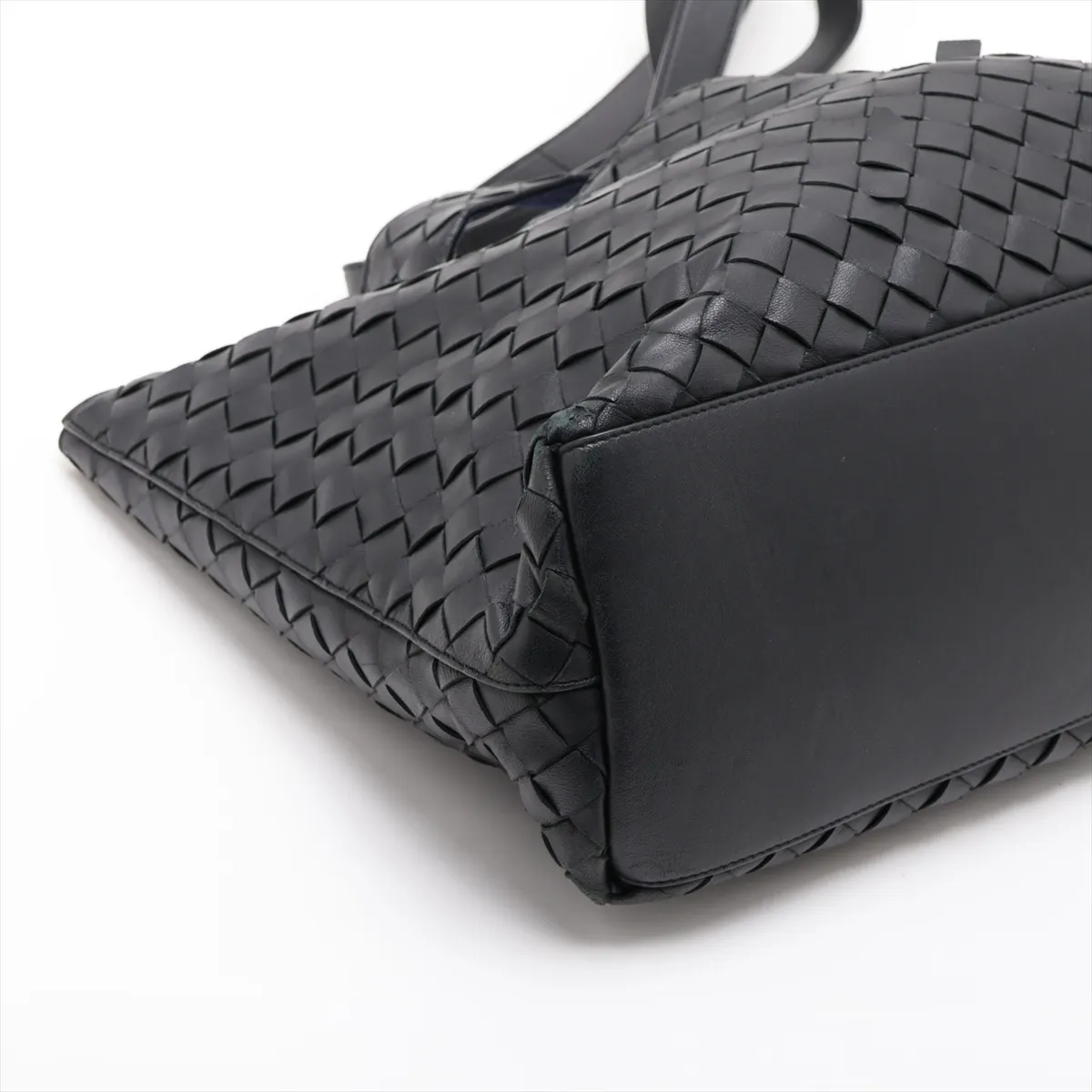 Intrecciato Leather Tote Bag, Black — view 4