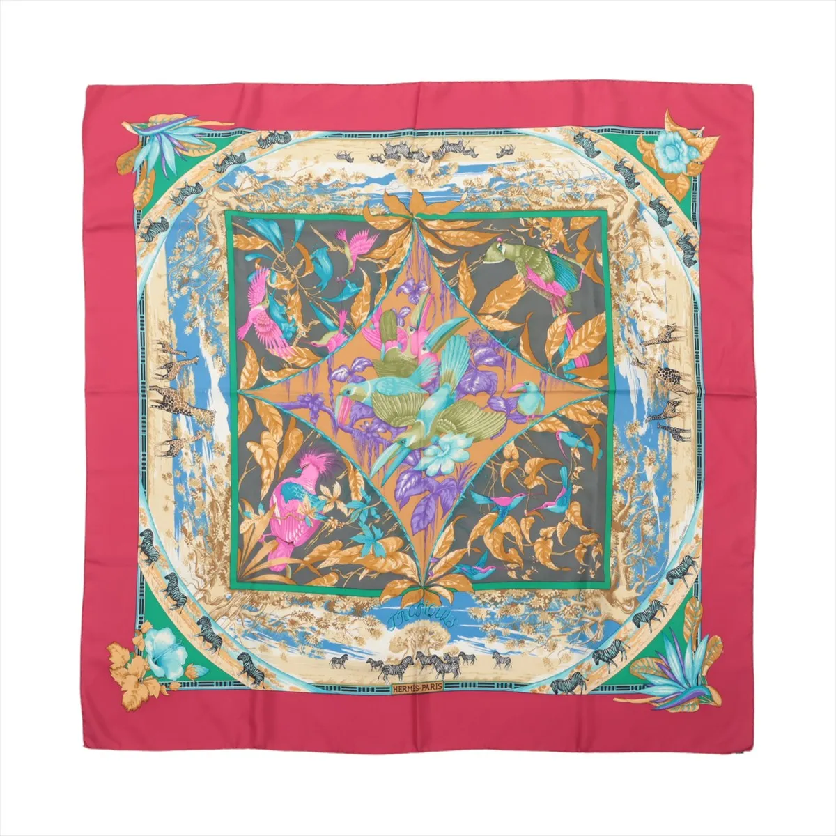 Carre 90 TROPIQUES Tropic Scarf Silk Red Thread