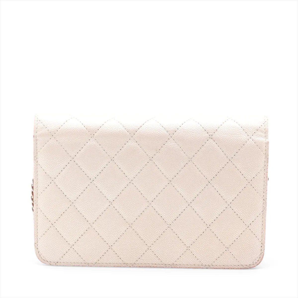 Matelassé Caviar Skin Chain Wallet, White, Silver Hardware, 28783971, Serial Number 28 — view 2