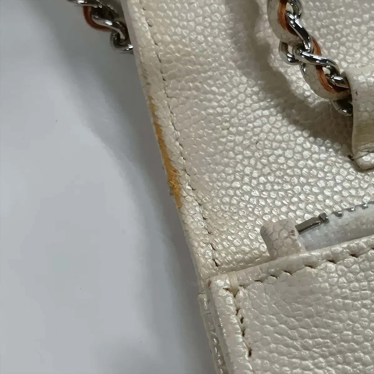 Matelassé Caviar Skin Chain Wallet, White, Silver Hardware, 28783971, Serial Number 28 — view 12