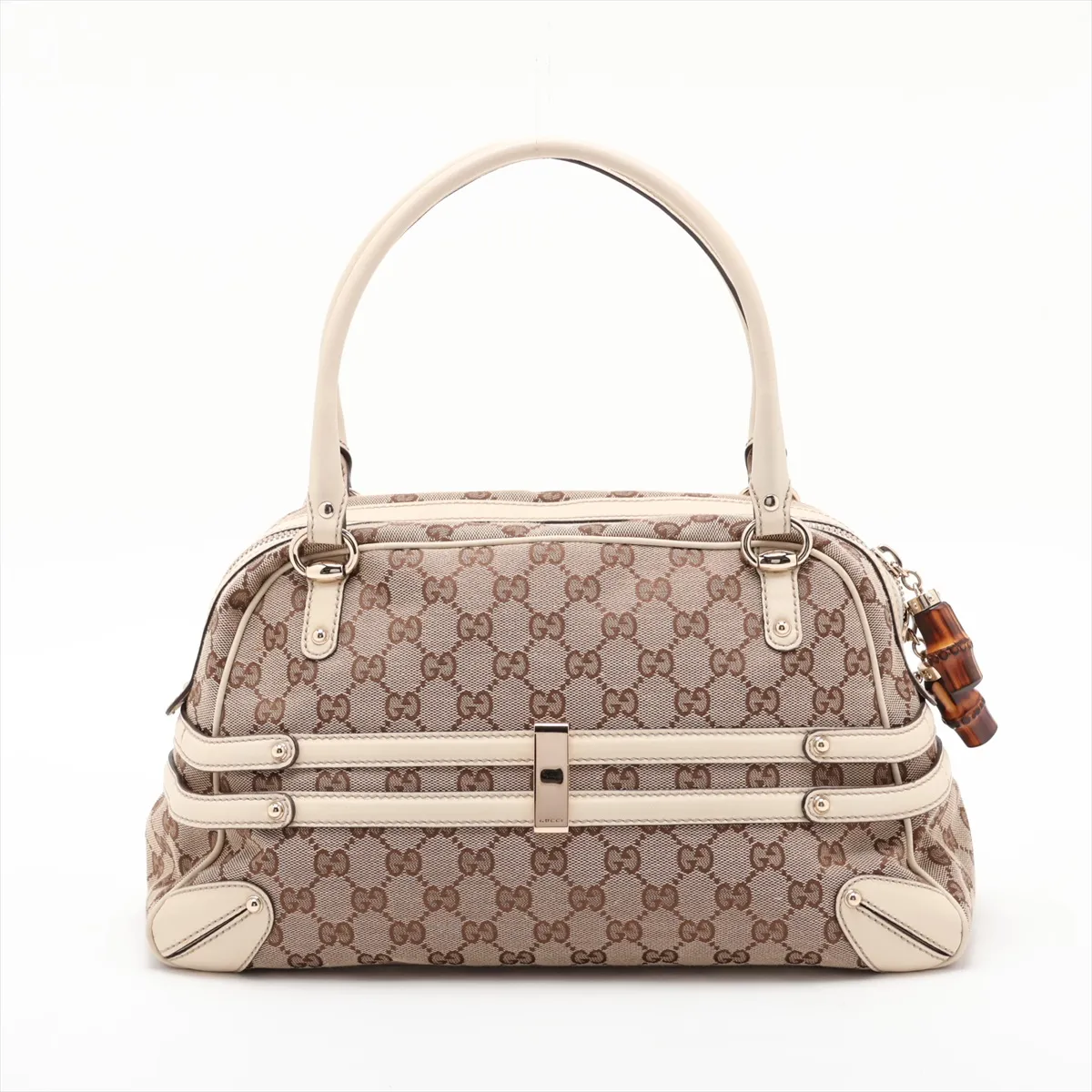 GG Canvas Bamboo Canvas x Leather Handbag Beige x White — view 2