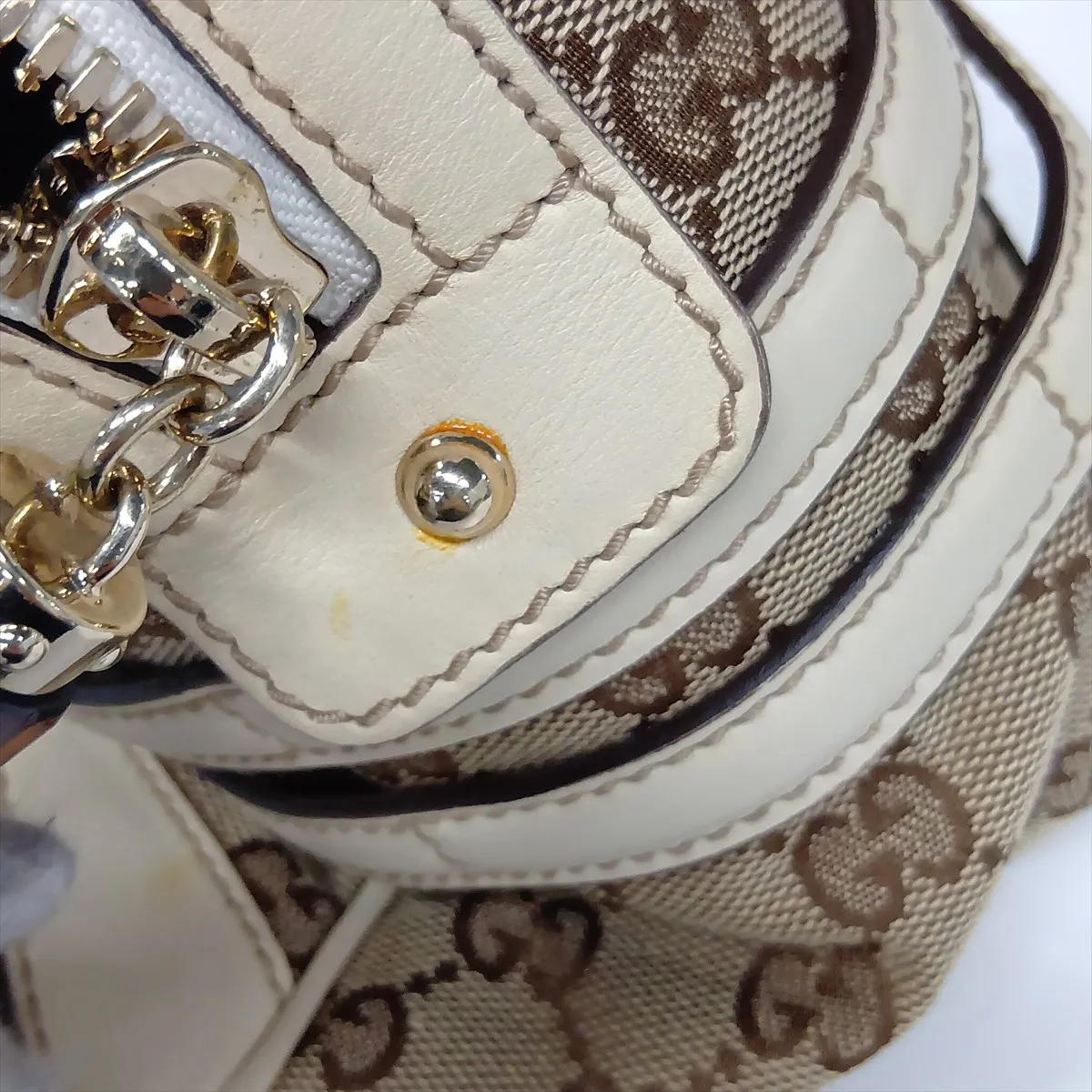 GG Canvas Bamboo Canvas x Leather Handbag Beige x White — view 13
