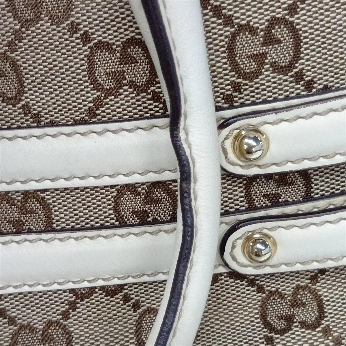 GG Canvas Bamboo Canvas x Leather Handbag Beige x White — view 14