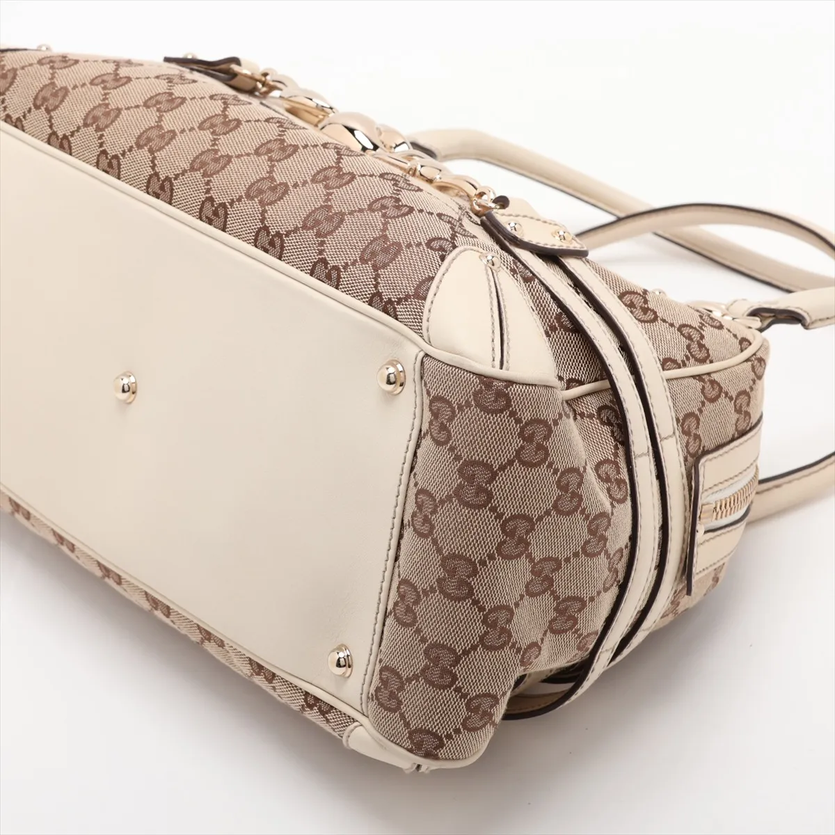 GG Canvas Bamboo Canvas x Leather Handbag Beige x White — view 3