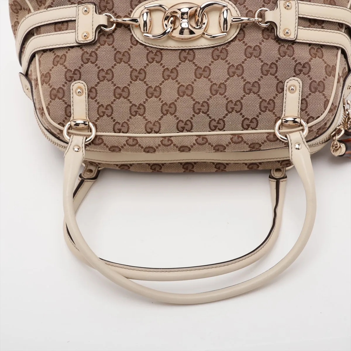 GG Canvas Bamboo Canvas x Leather Handbag Beige x White — view 5