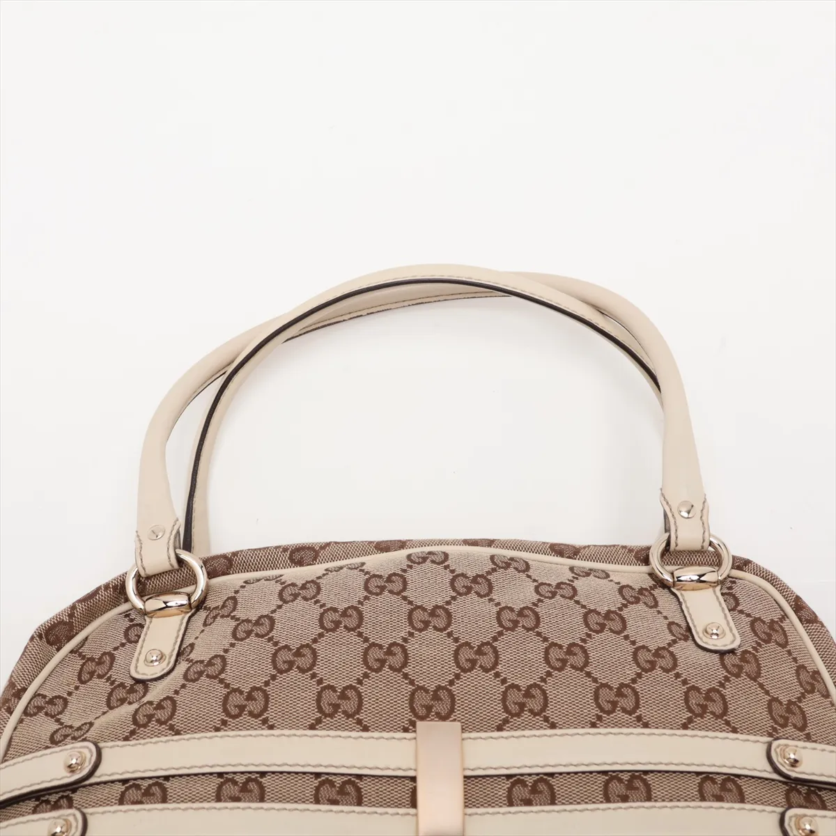 GG Canvas Bamboo Canvas x Leather Handbag Beige x White — view 6