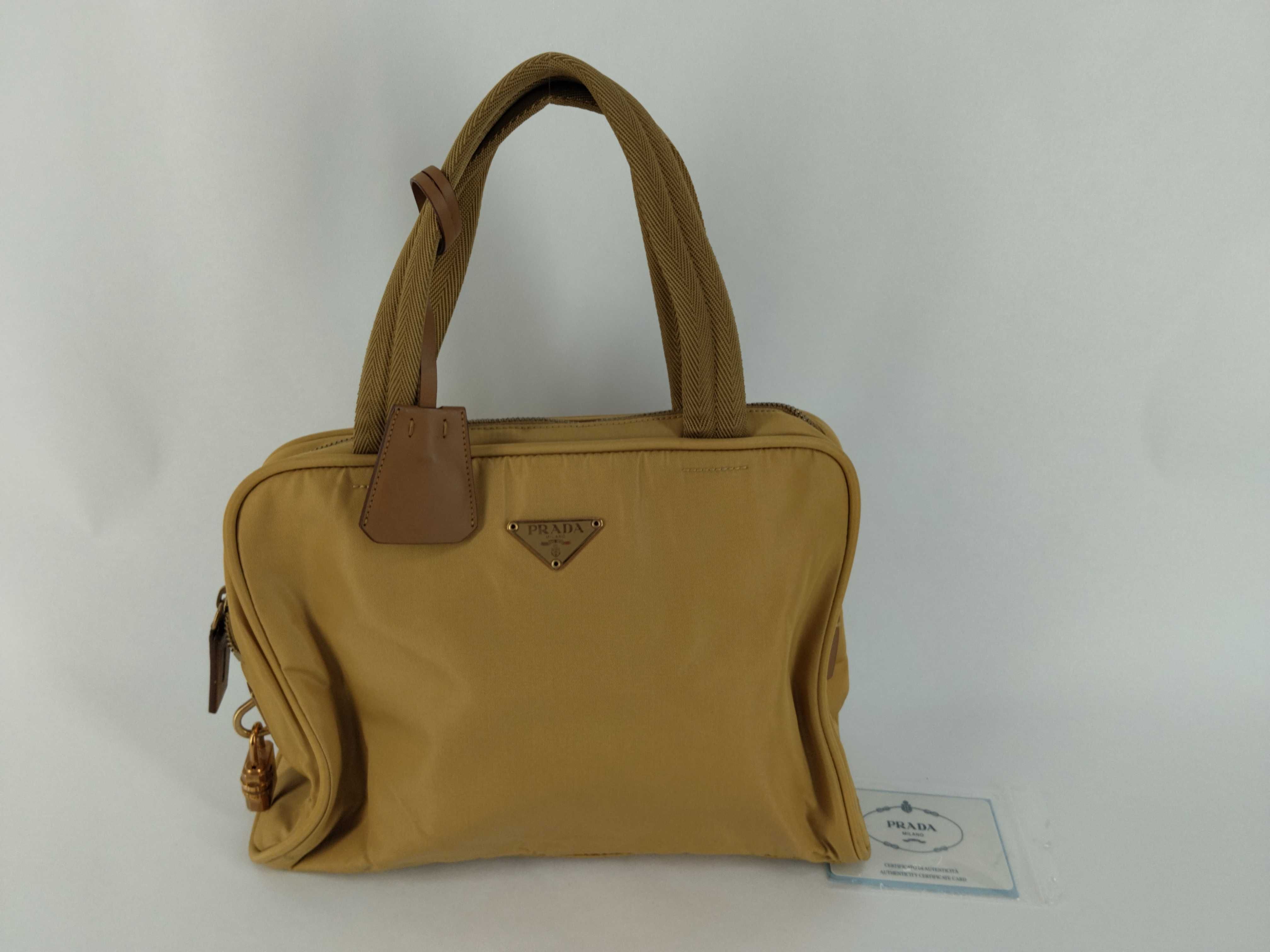 Nylon Prada Handbag Yellow Beige Handbag