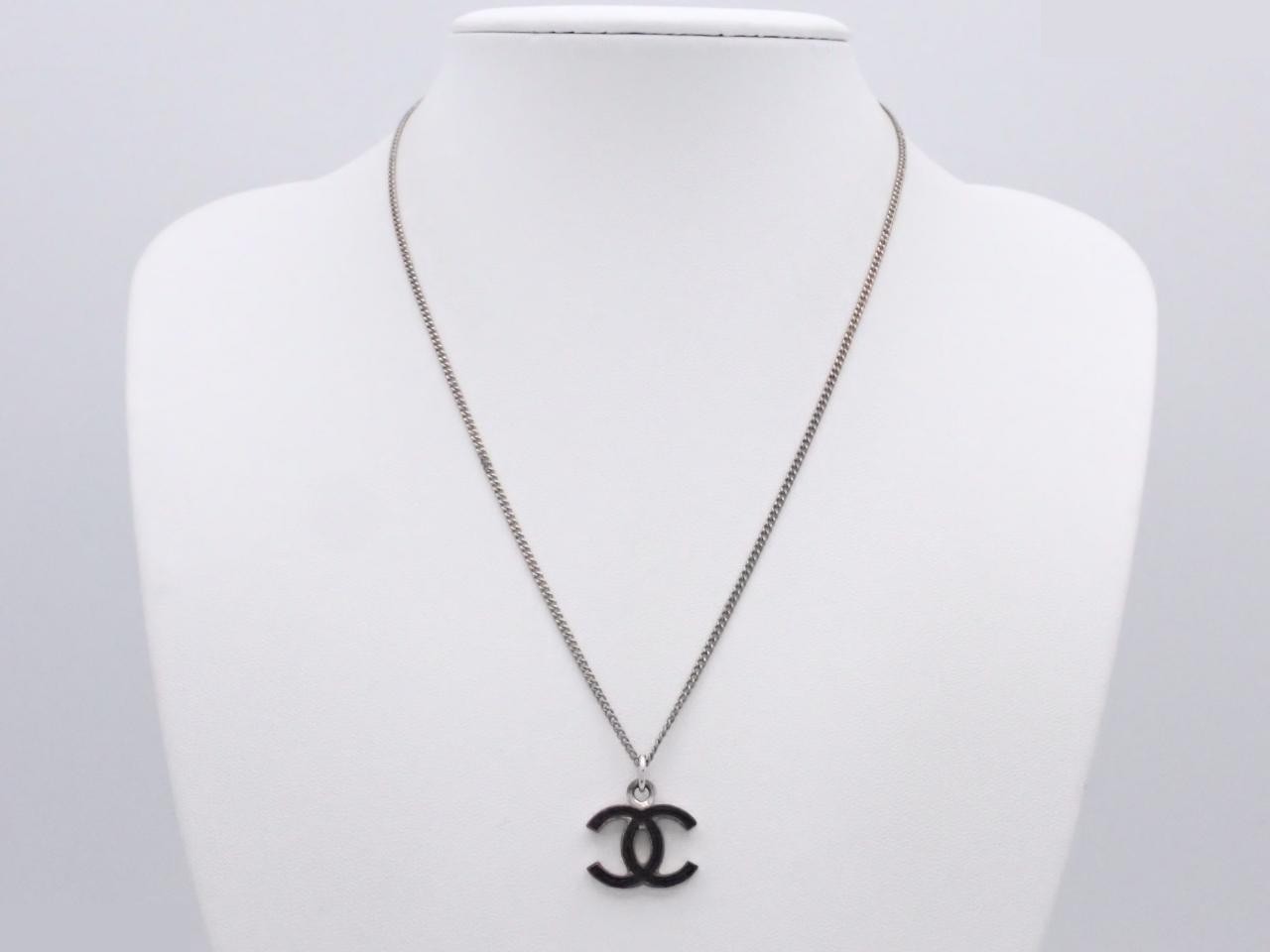 necklace, Coco Mark design, silver, black, chain approximately 44cm. — view 3