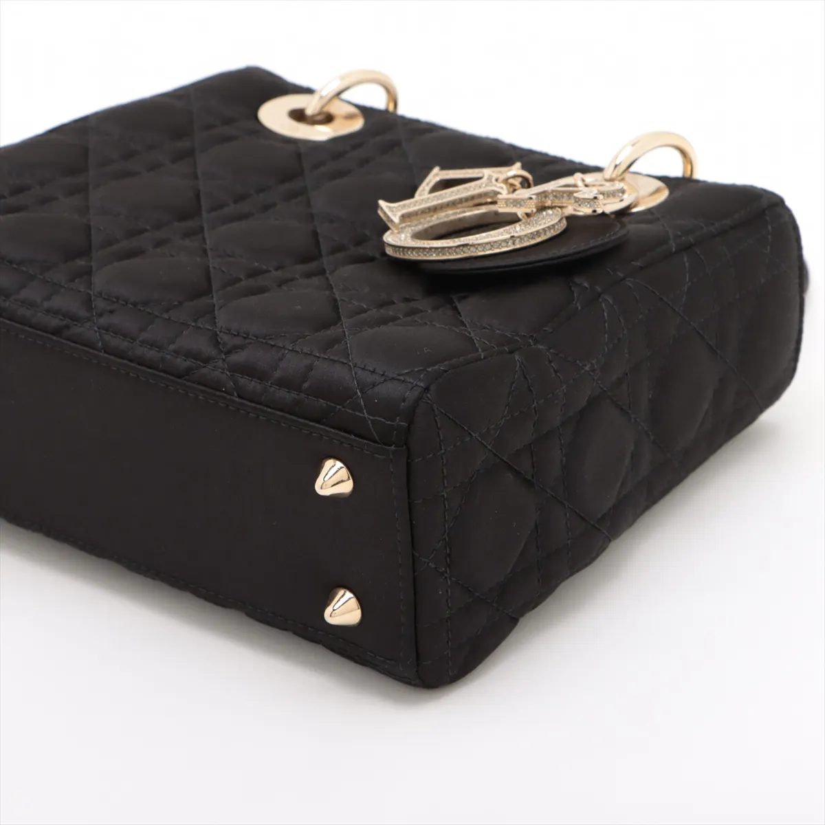 Cannage Lady Dior Mini Satin Handbag Black — view 3