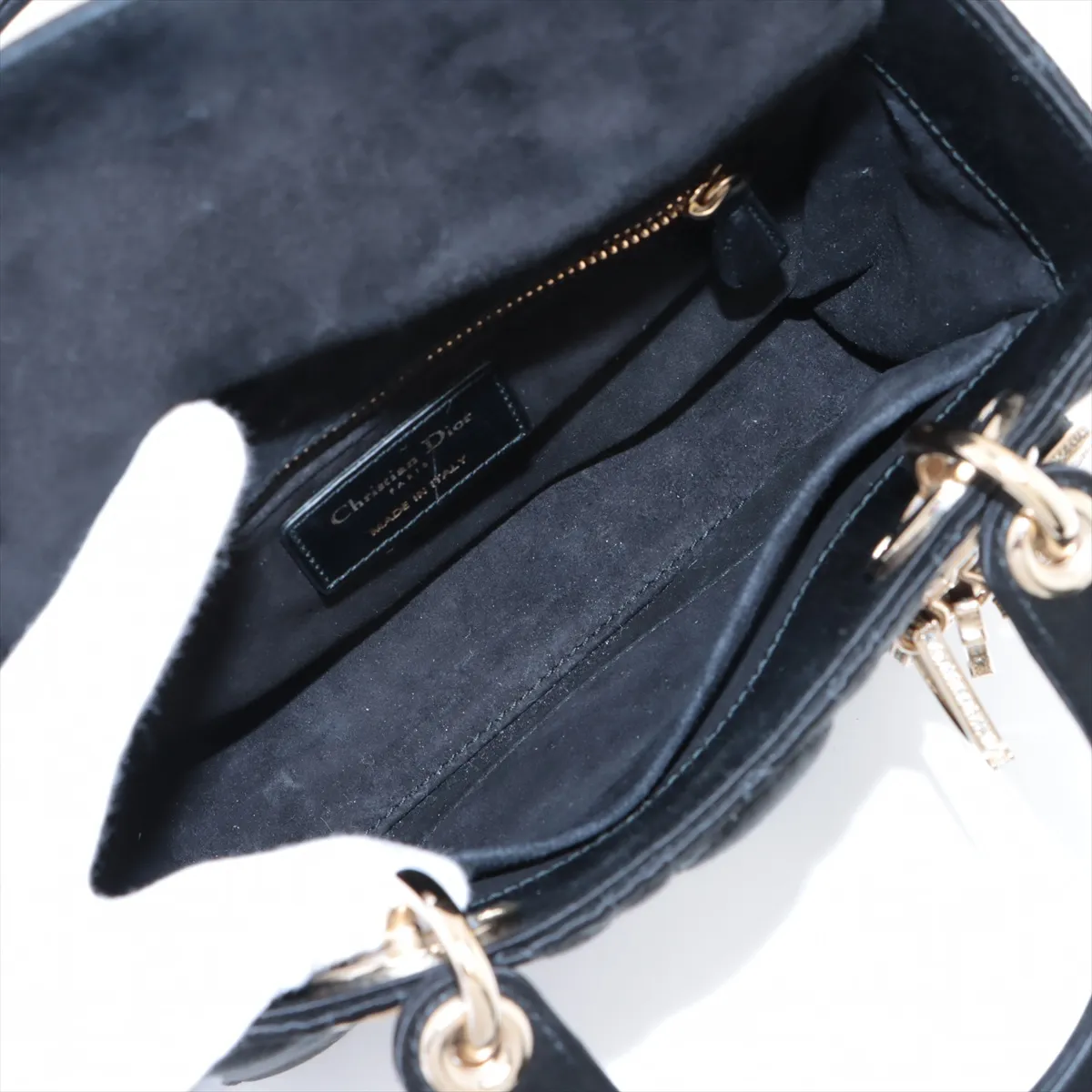 Cannage Lady Dior Mini Satin Handbag Black — view 7