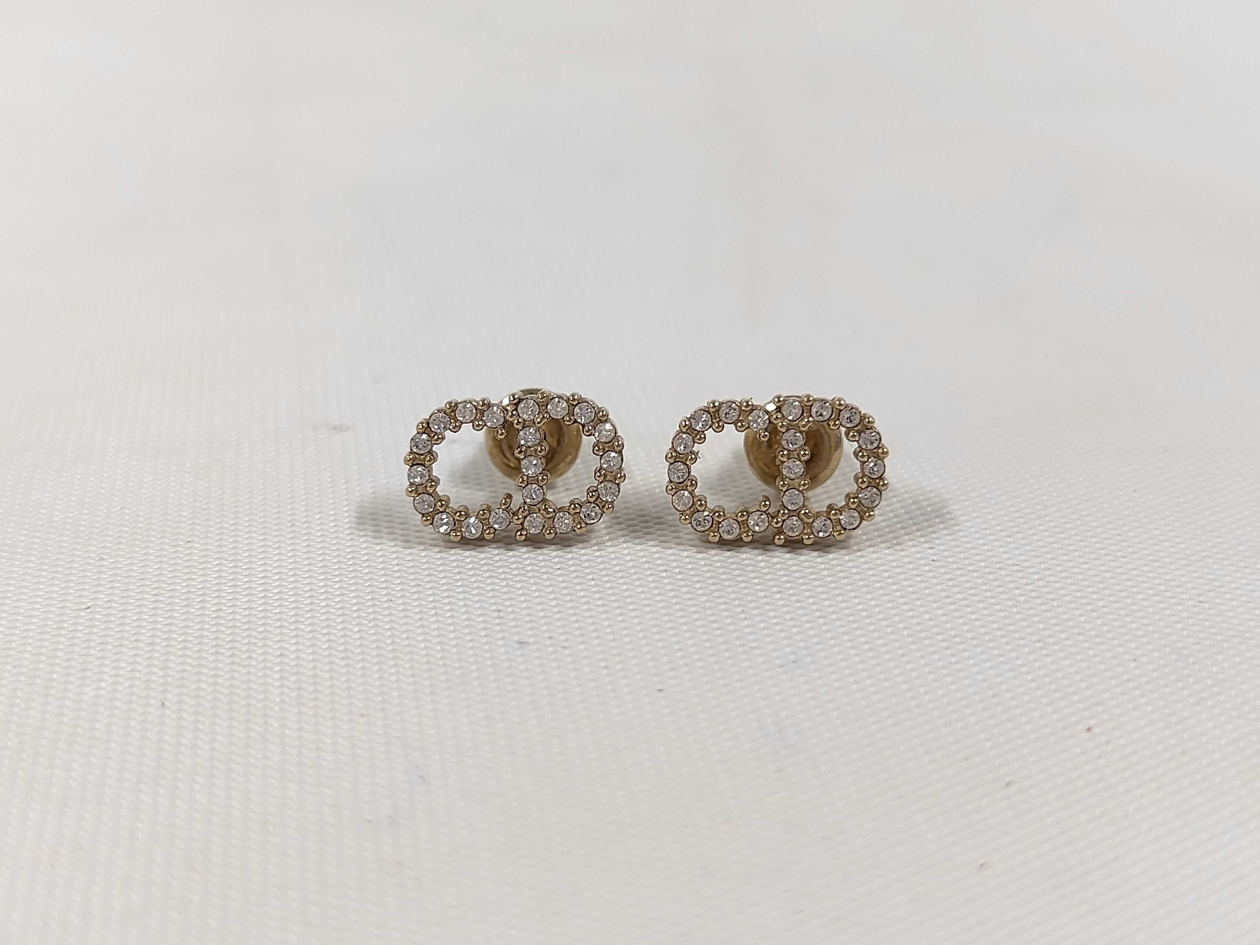 CD Logo Rhinestone Gold Earrings