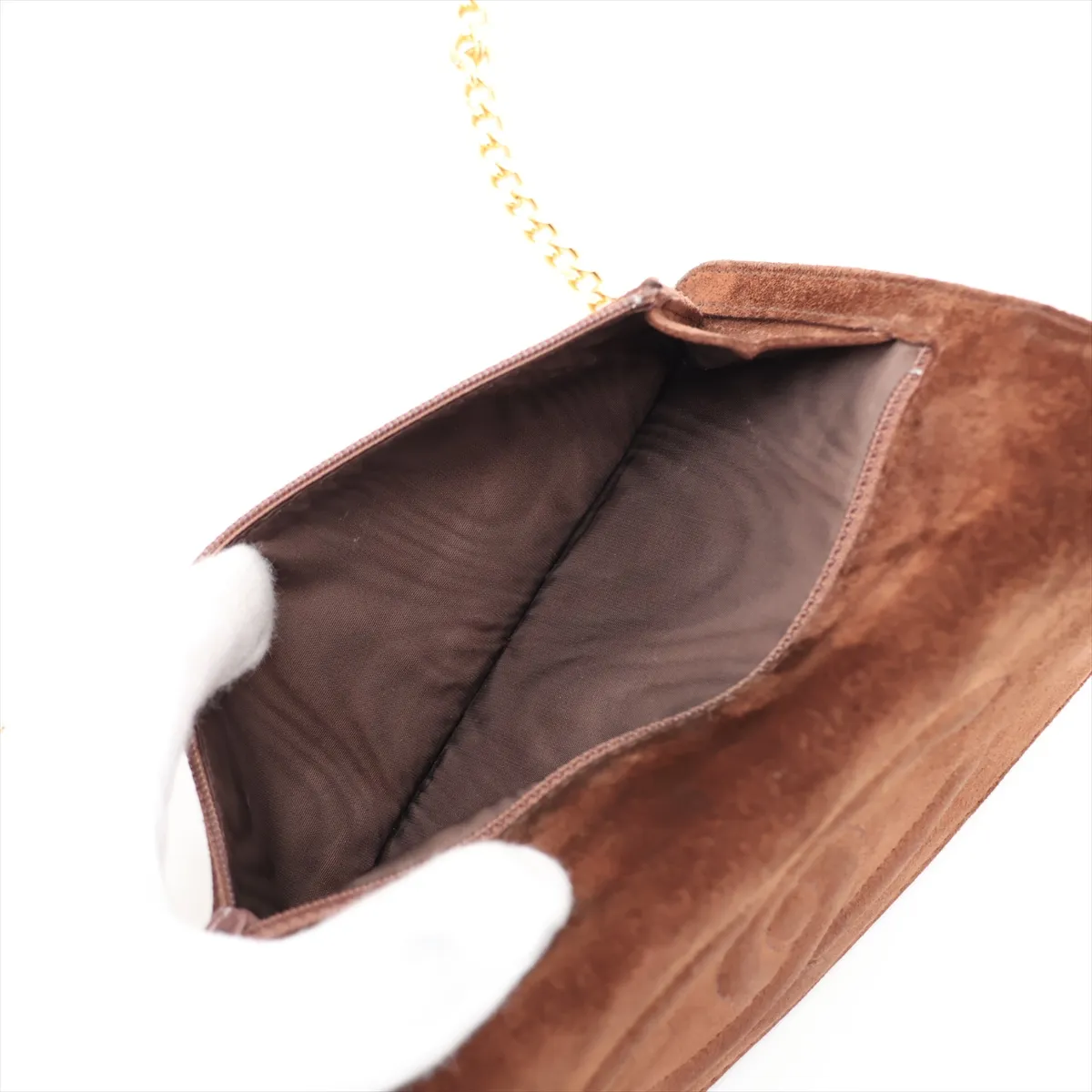 Coco Mark Suede Chain Wallet, Brown with Gold Hardware, 3704073, Series 3 — view 11
