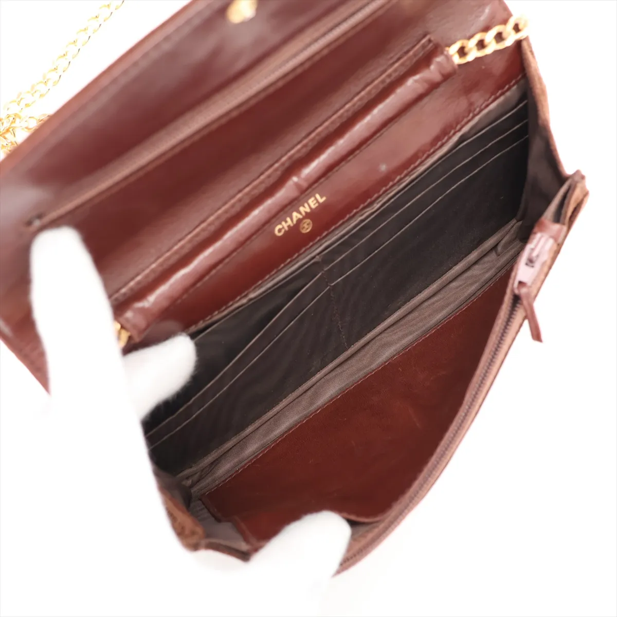 Coco Mark Suede Chain Wallet, Brown with Gold Hardware, 3704073, Series 3 — view 6