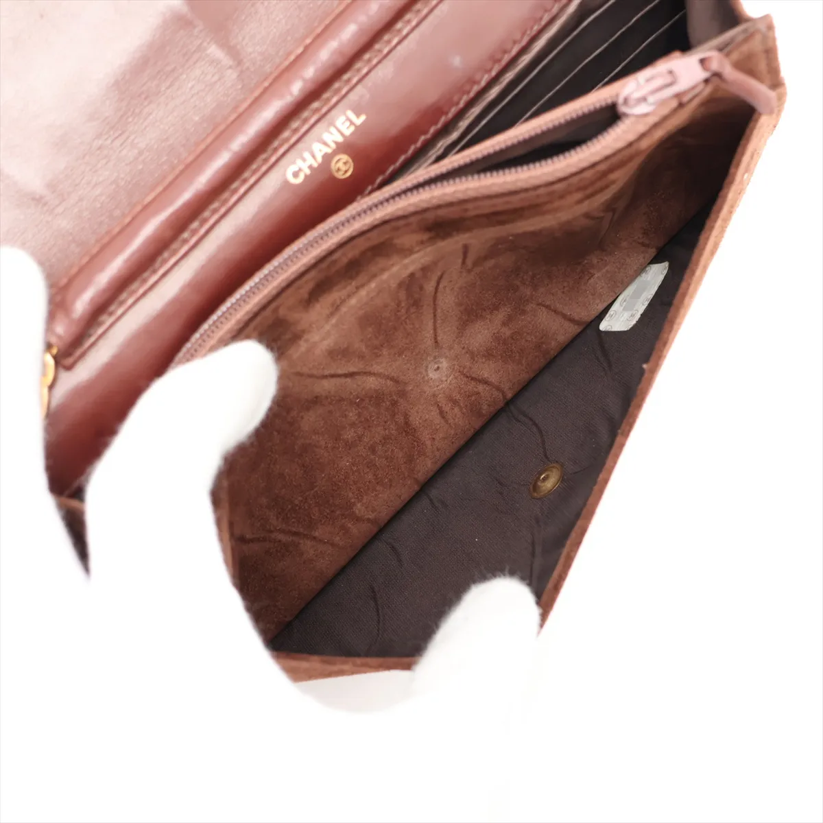 Coco Mark Suede Chain Wallet, Brown with Gold Hardware, 3704073, Series 3 — view 9