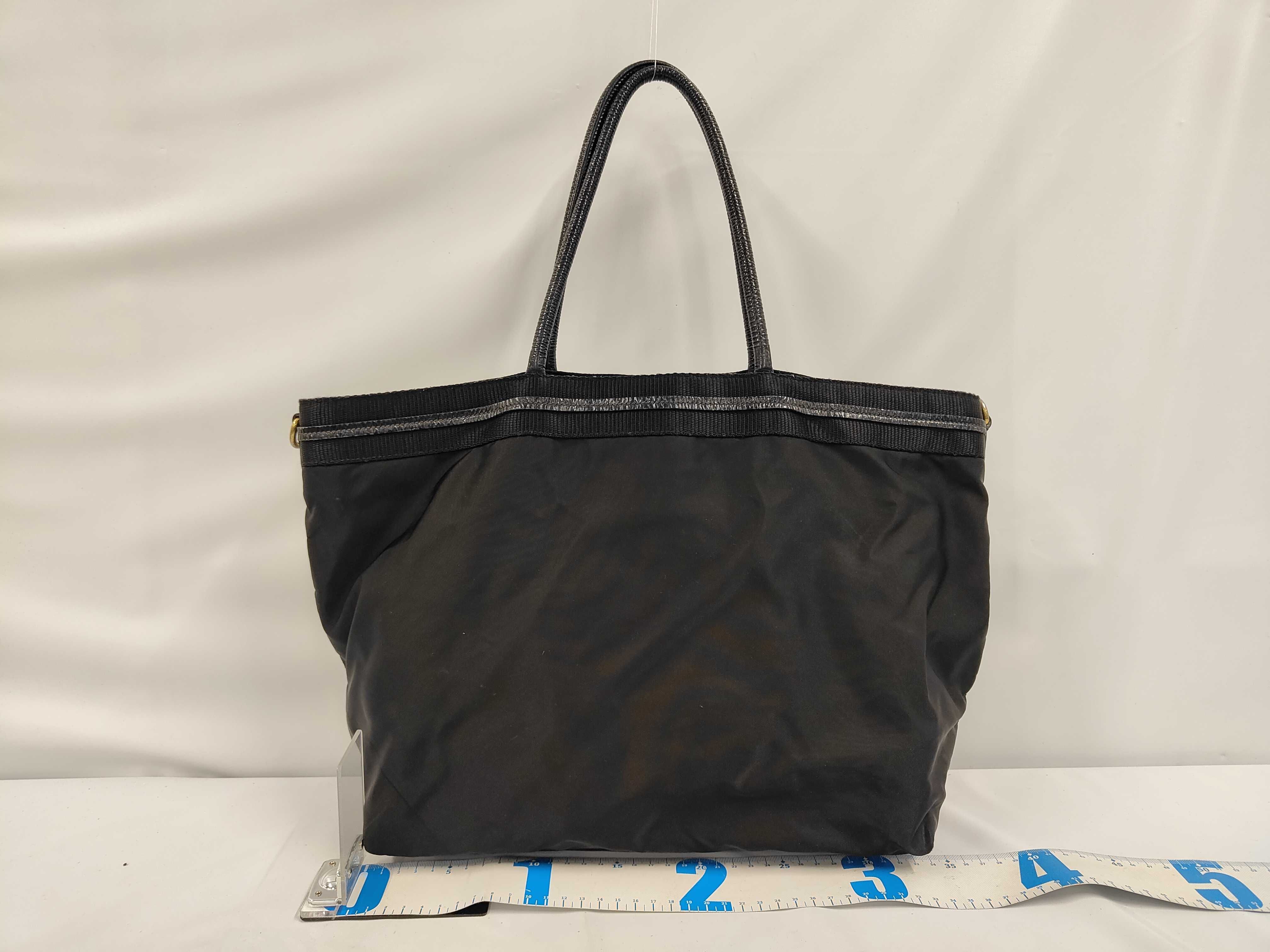 Nylon x Leather Black Logo Gold Tote Bag — view 2