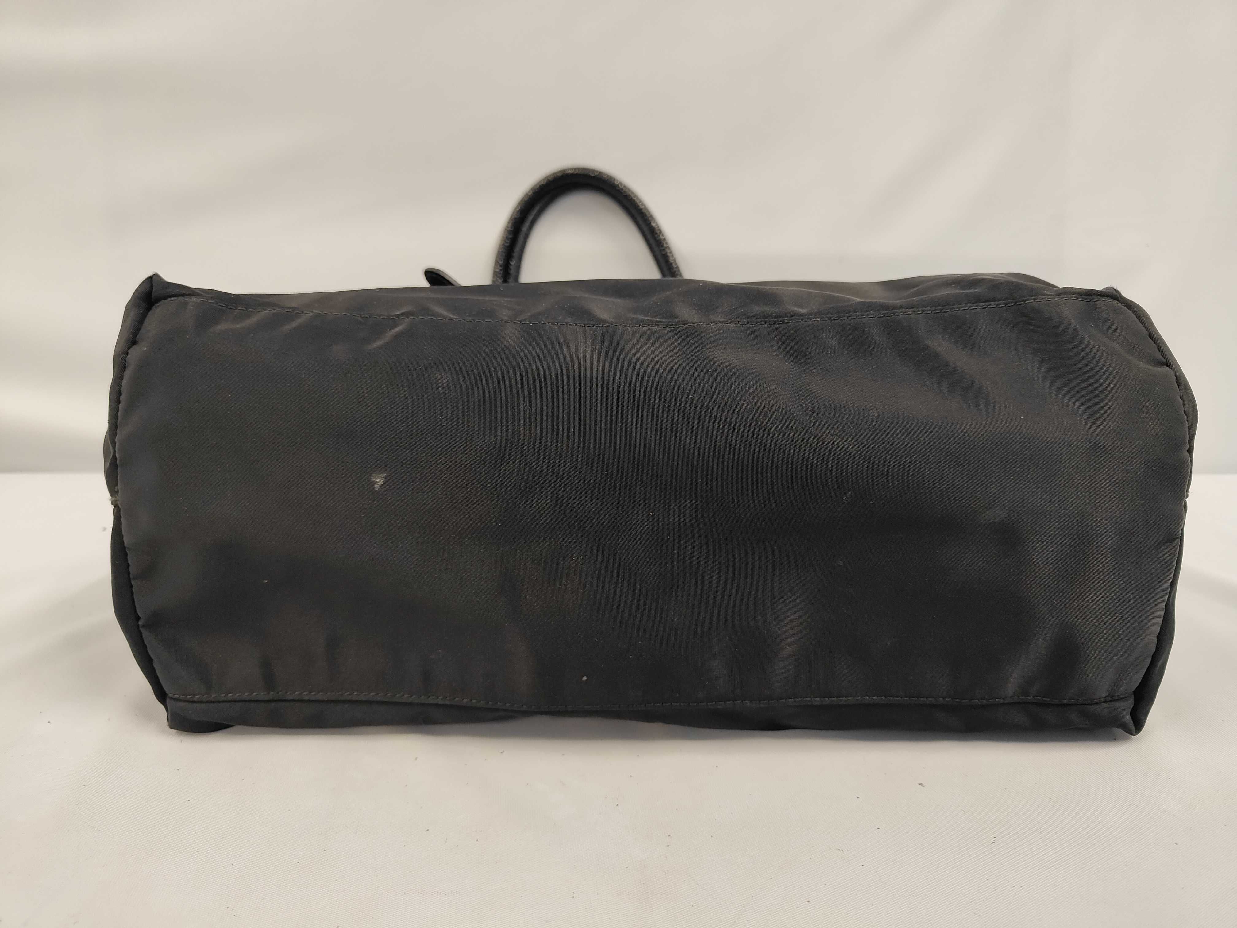 Nylon x Leather Black Logo Gold Tote Bag — view 3