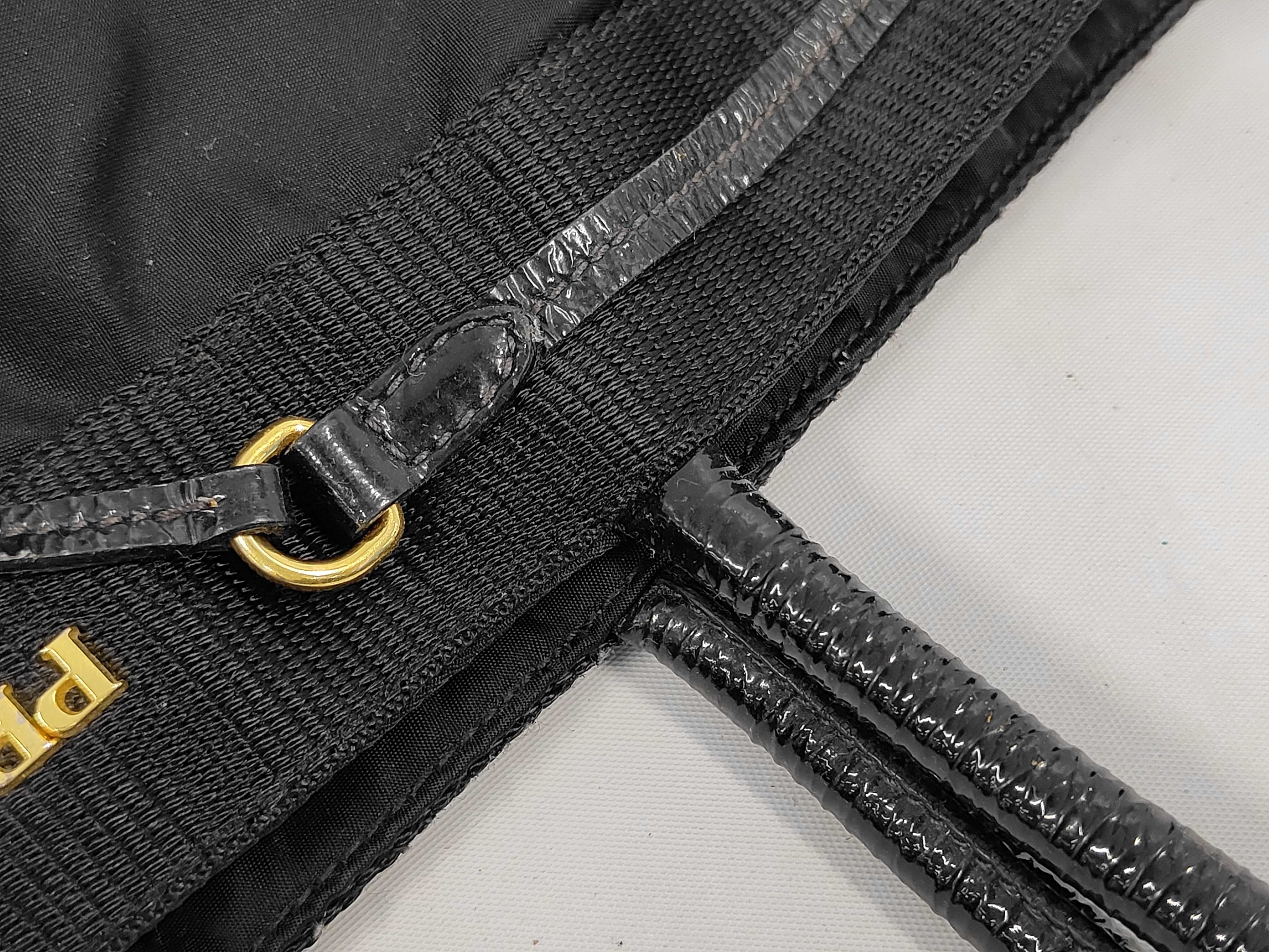 Nylon x Leather Black Logo Gold Tote Bag — view 6