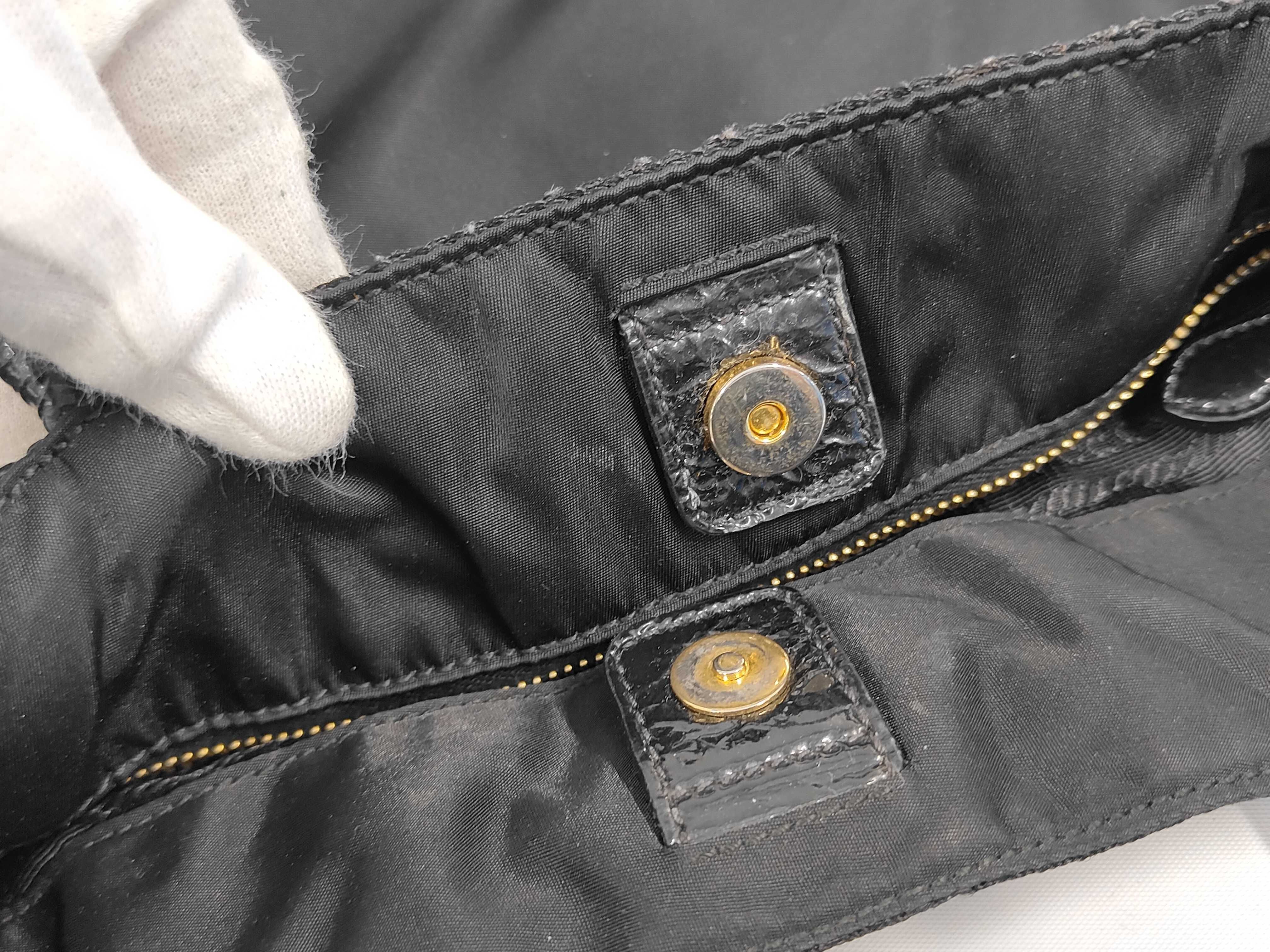 Nylon x Leather Black Logo Gold Tote Bag — view 9