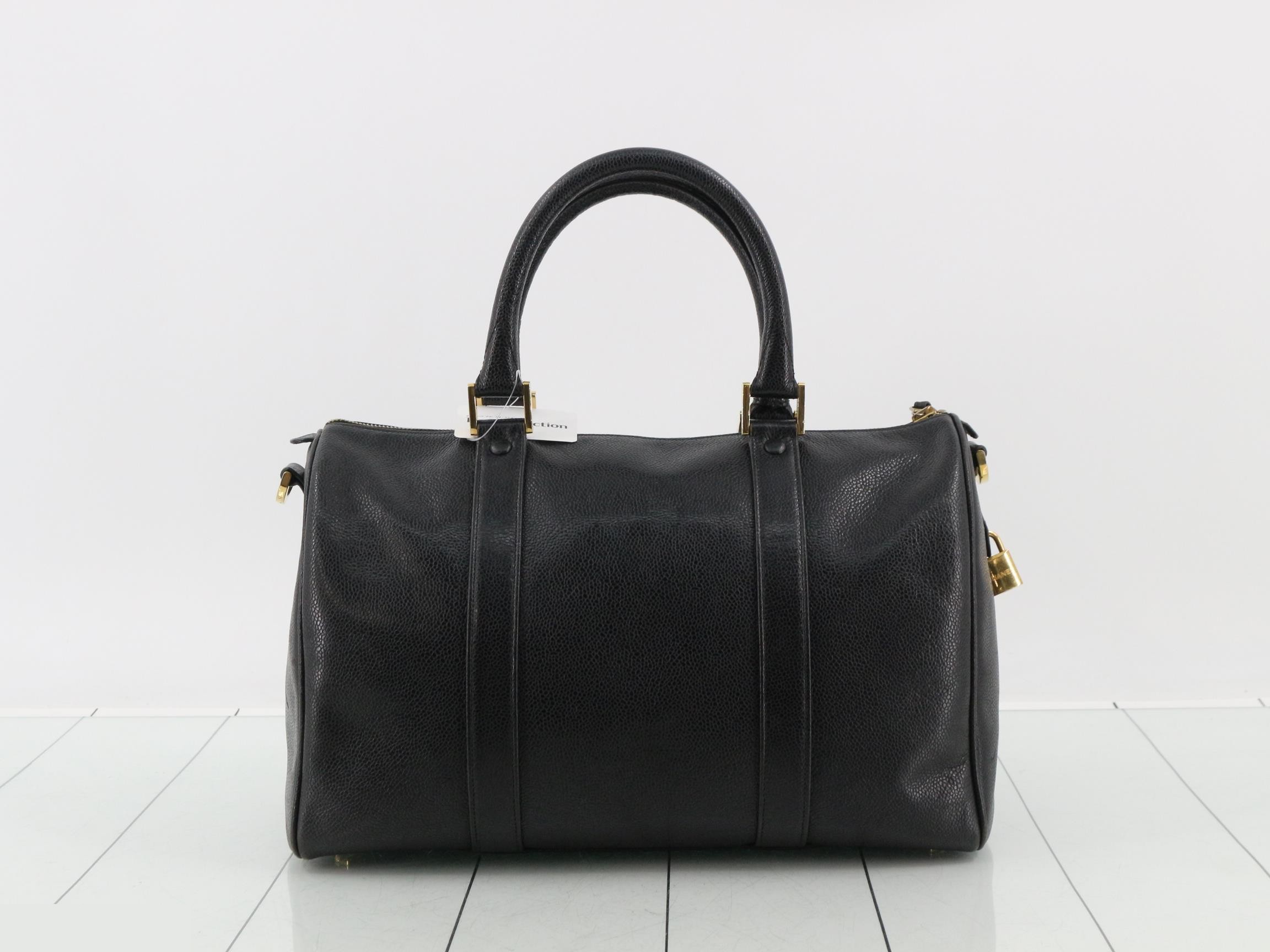 Coco Mark Classic Duffle Bag, 2-Way, Caviar Leather, Black, Series 4, W35 — view 2