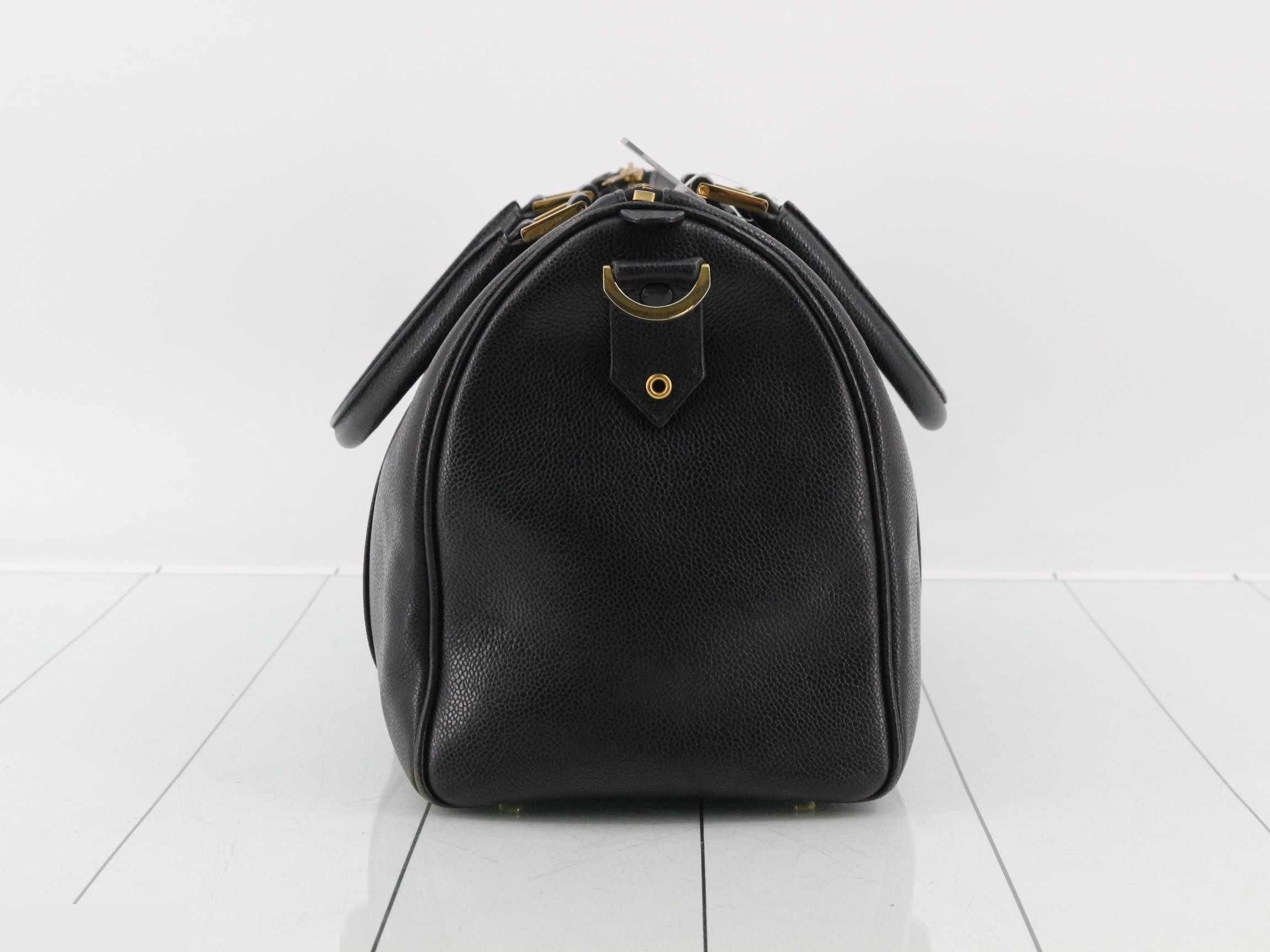 Coco Mark Classic Duffle Bag, 2-Way, Caviar Leather, Black, Series 4, W35 — view 3