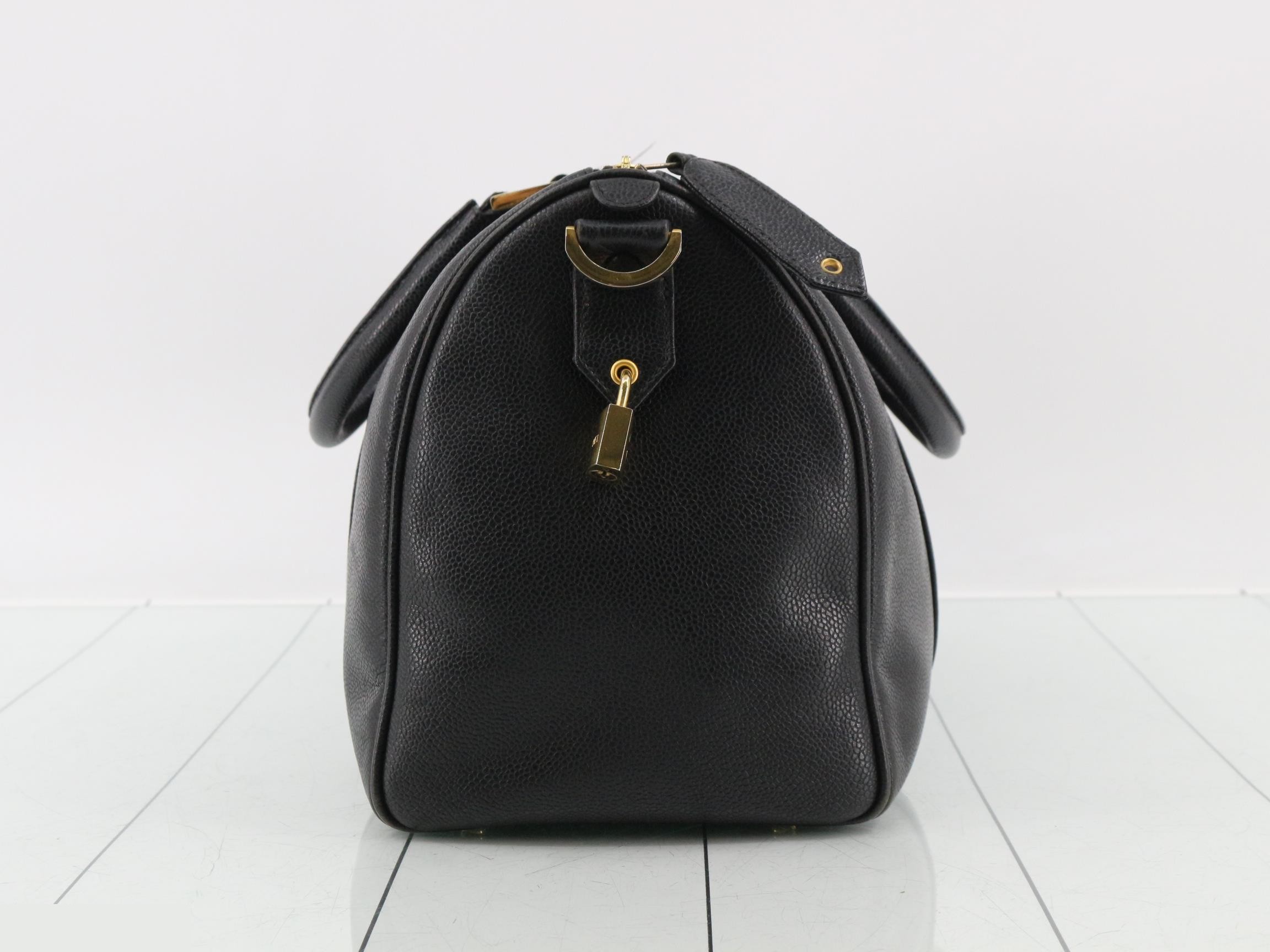Coco Mark Classic Duffle Bag, 2-Way, Caviar Leather, Black, Series 4, W35 — view 4
