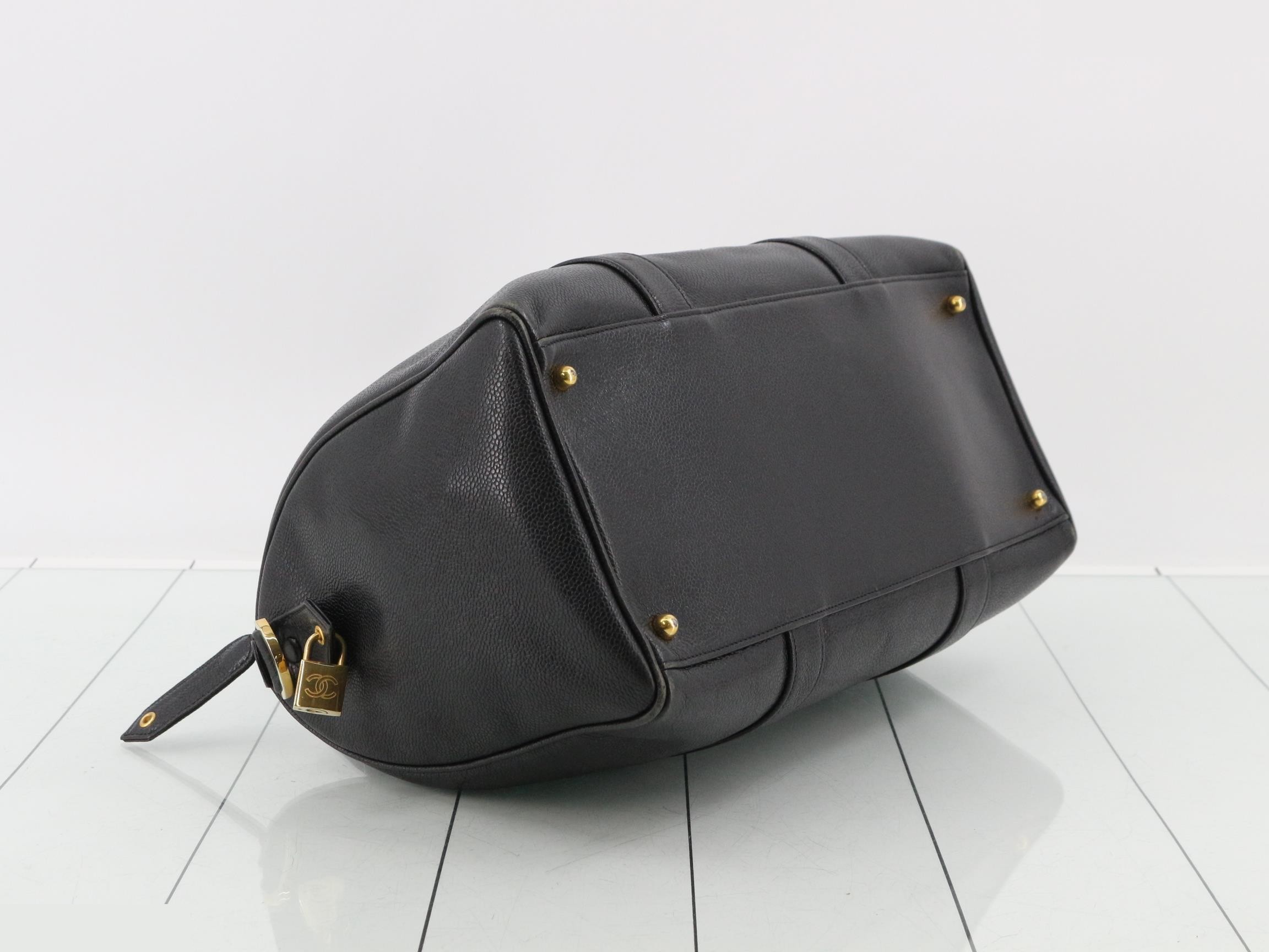 Coco Mark Classic Duffle Bag, 2-Way, Caviar Leather, Black, Series 4, W35 — view 5