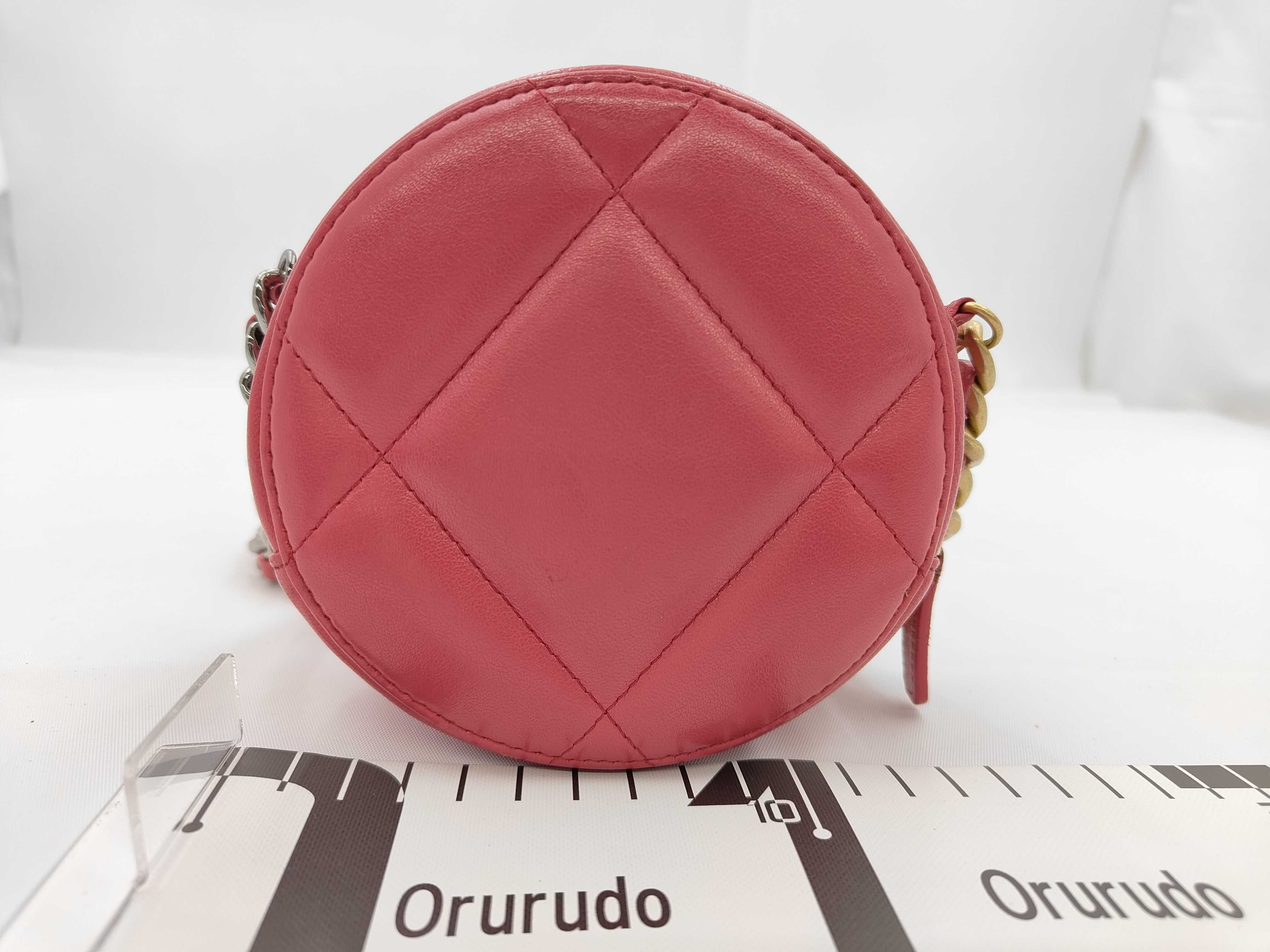 Hot Pink Lambskin Leather Bag with Silver Hardware, Gold Plated Hardware, and Ruthenium Hardware (Model 19, Series 29) - Round Shape, Chain Shoulder Bag — view 2