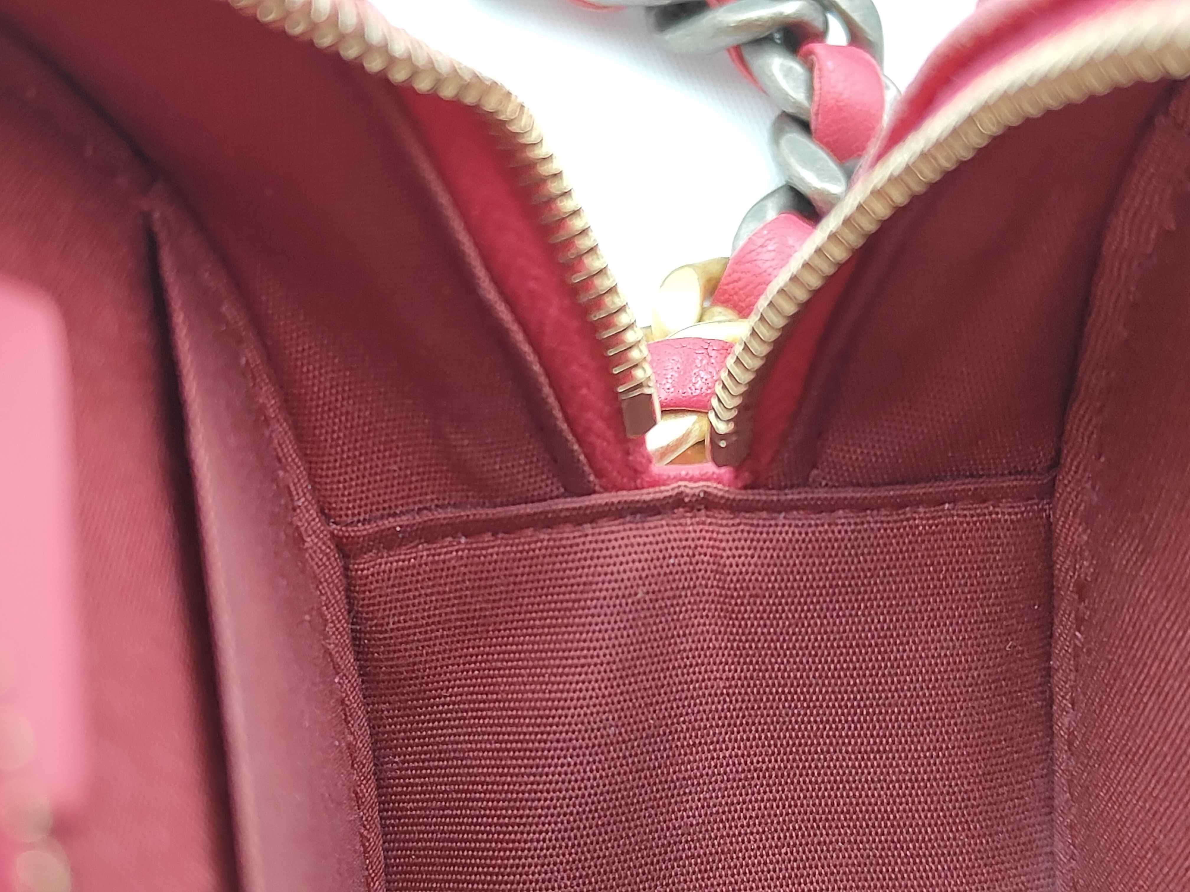 Hot Pink Lambskin Leather Bag with Silver Hardware, Gold Plated Hardware, and Ruthenium Hardware (Model 19, Series 29) - Round Shape, Chain Shoulder Bag — view 12
