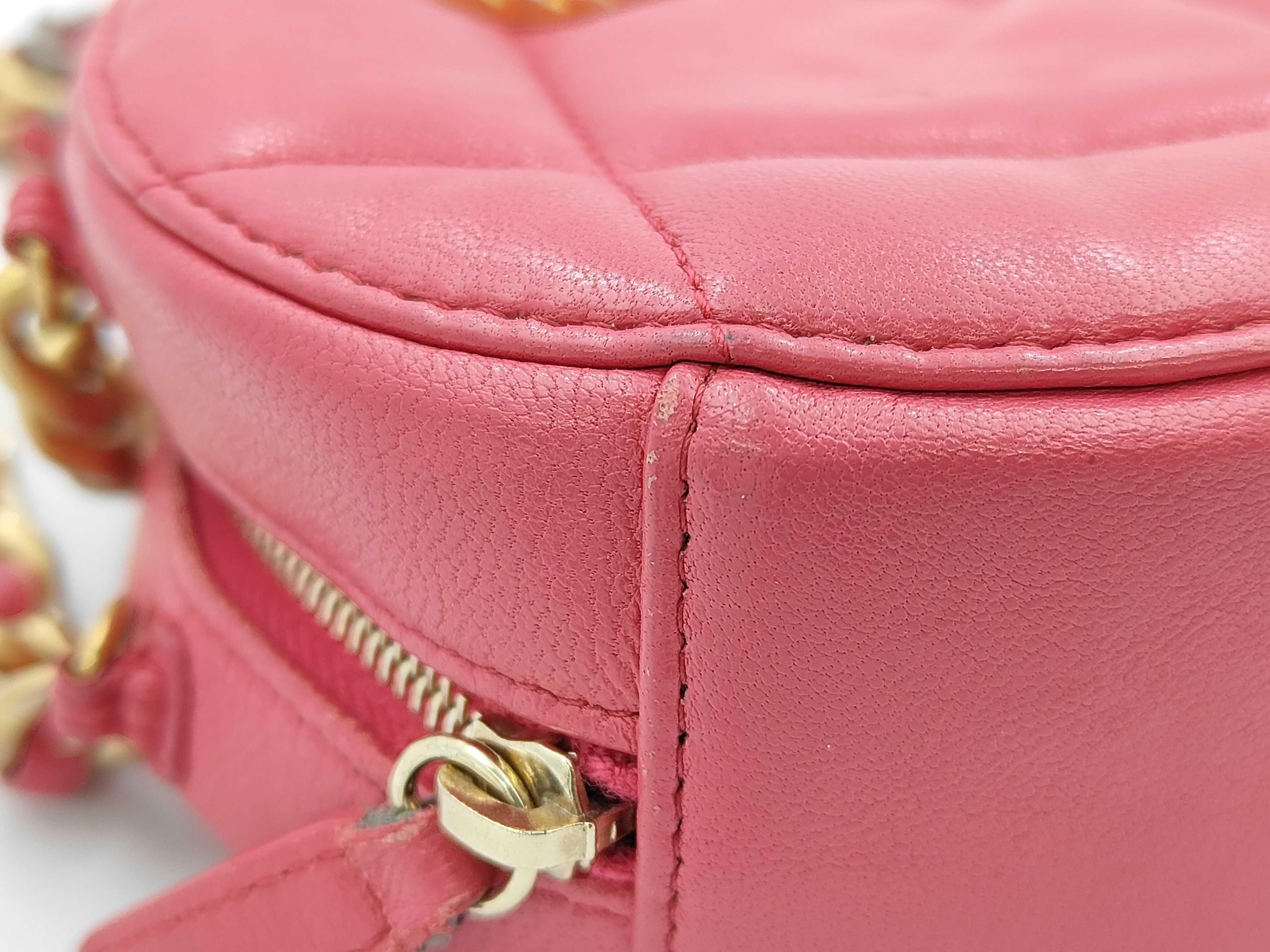 Hot Pink Lambskin Leather Bag with Silver Hardware, Gold Plated Hardware, and Ruthenium Hardware (Model 19, Series 29) - Round Shape, Chain Shoulder Bag — view 6