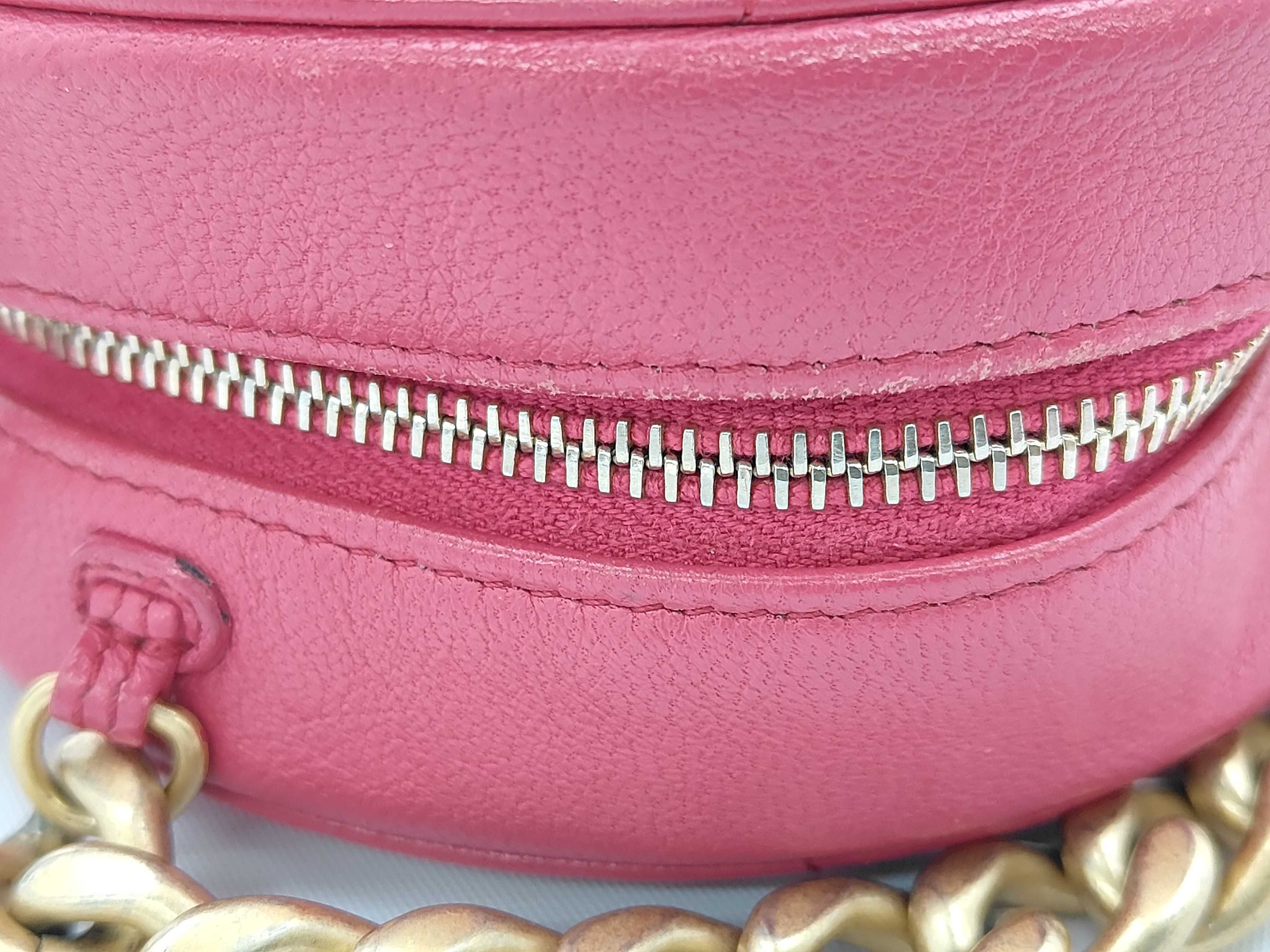 Hot Pink Lambskin Leather Bag with Silver Hardware, Gold Plated Hardware, and Ruthenium Hardware (Model 19, Series 29) - Round Shape, Chain Shoulder Bag — view 8