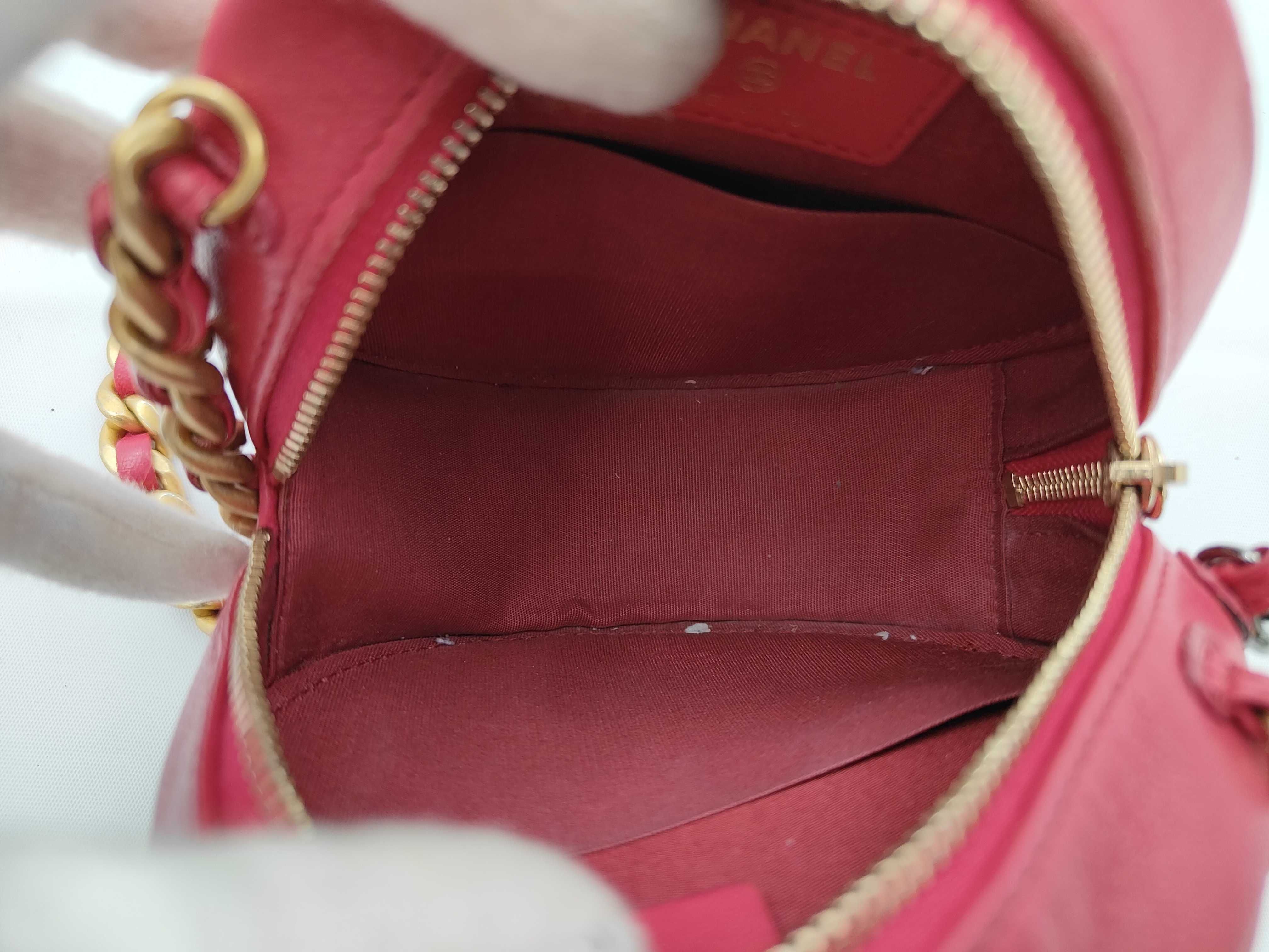 Hot Pink Lambskin Leather Bag with Silver Hardware, Gold Plated Hardware, and Ruthenium Hardware (Model 19, Series 29) - Round Shape, Chain Shoulder Bag — view 9