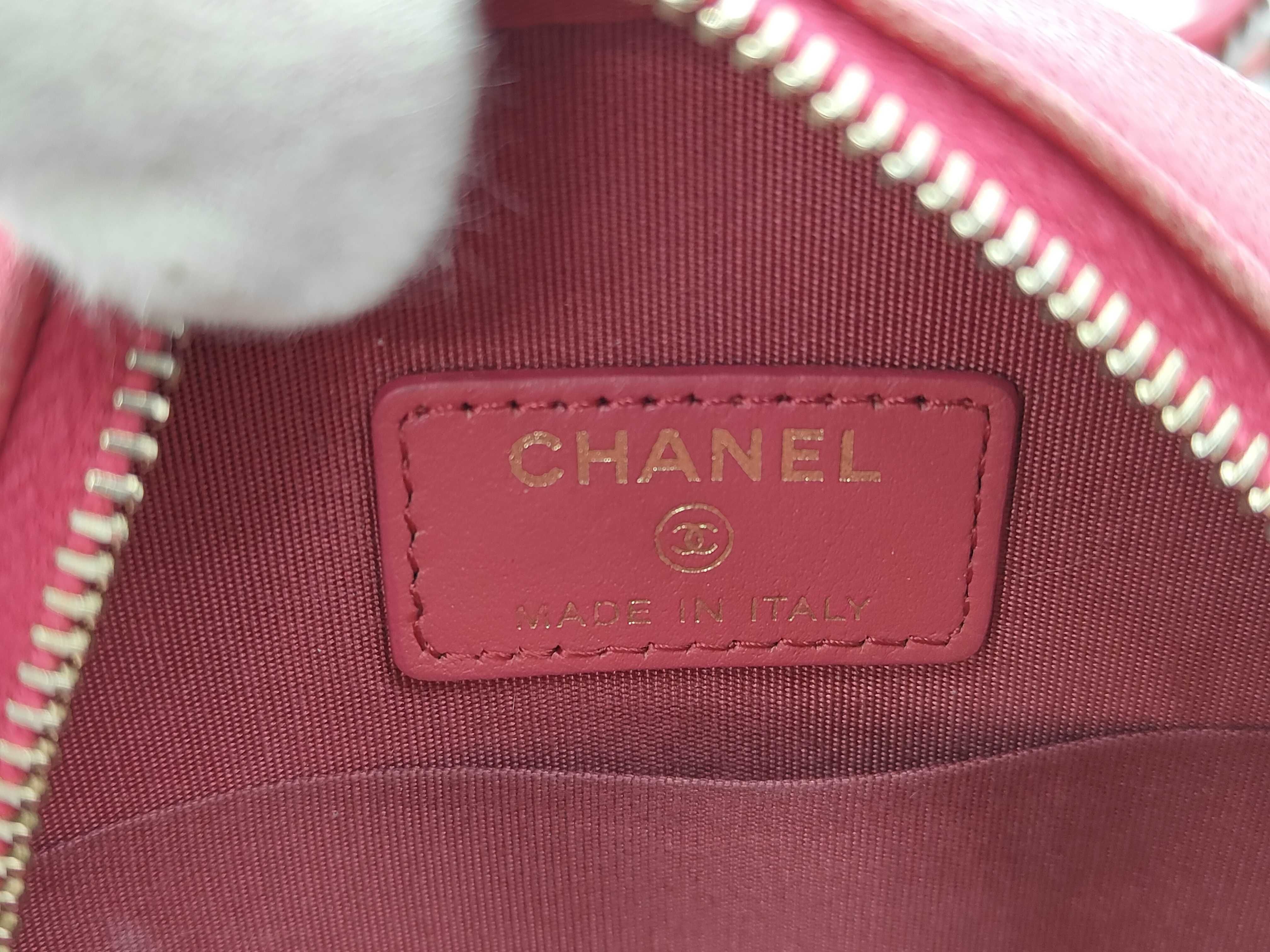 Hot Pink Lambskin Leather Bag with Silver Hardware, Gold Plated Hardware, and Ruthenium Hardware (Model 19, Series 29) - Round Shape, Chain Shoulder Bag — view 10