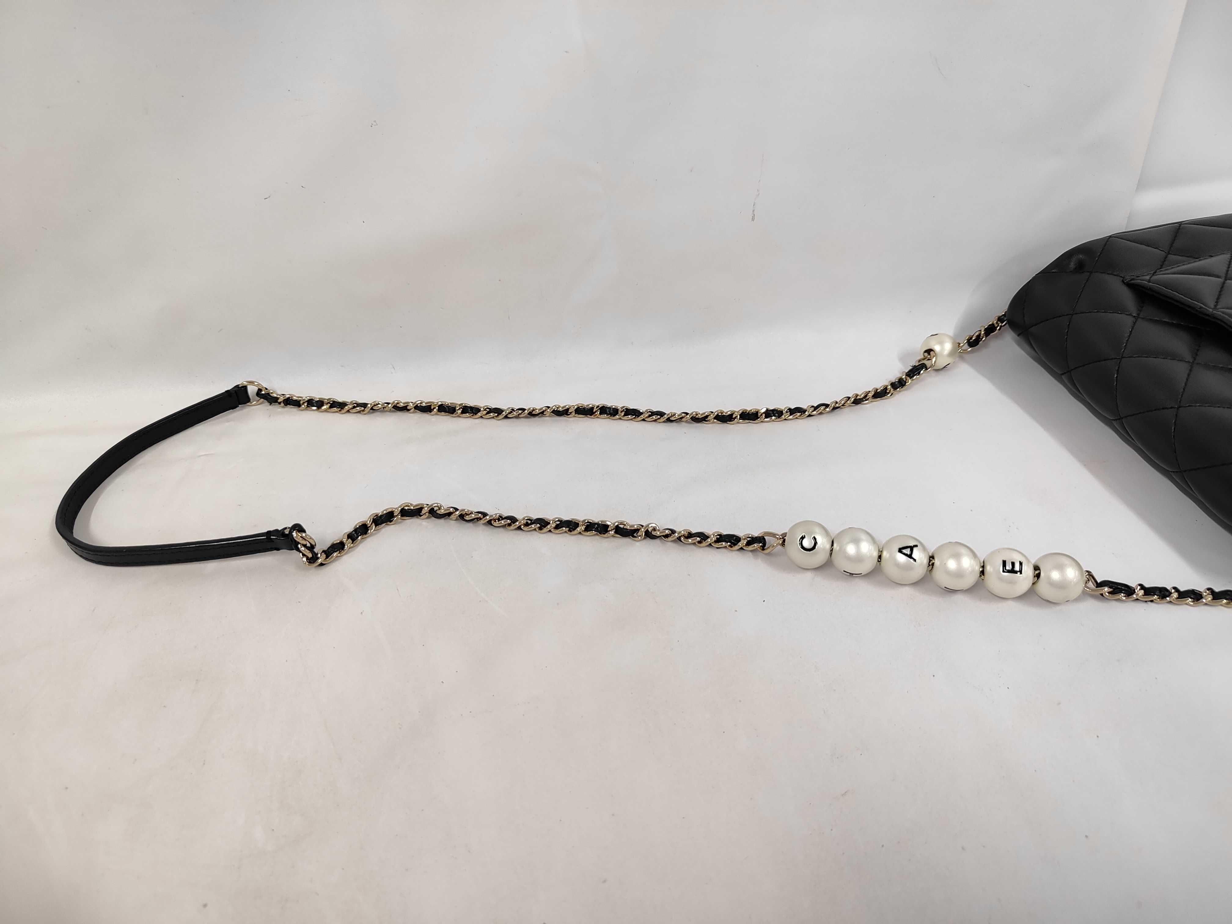 Matelassé Lambskin Chain Shoulder Bag, Pearl Black with Gold Hardware, Serial Number 29 — view 5
