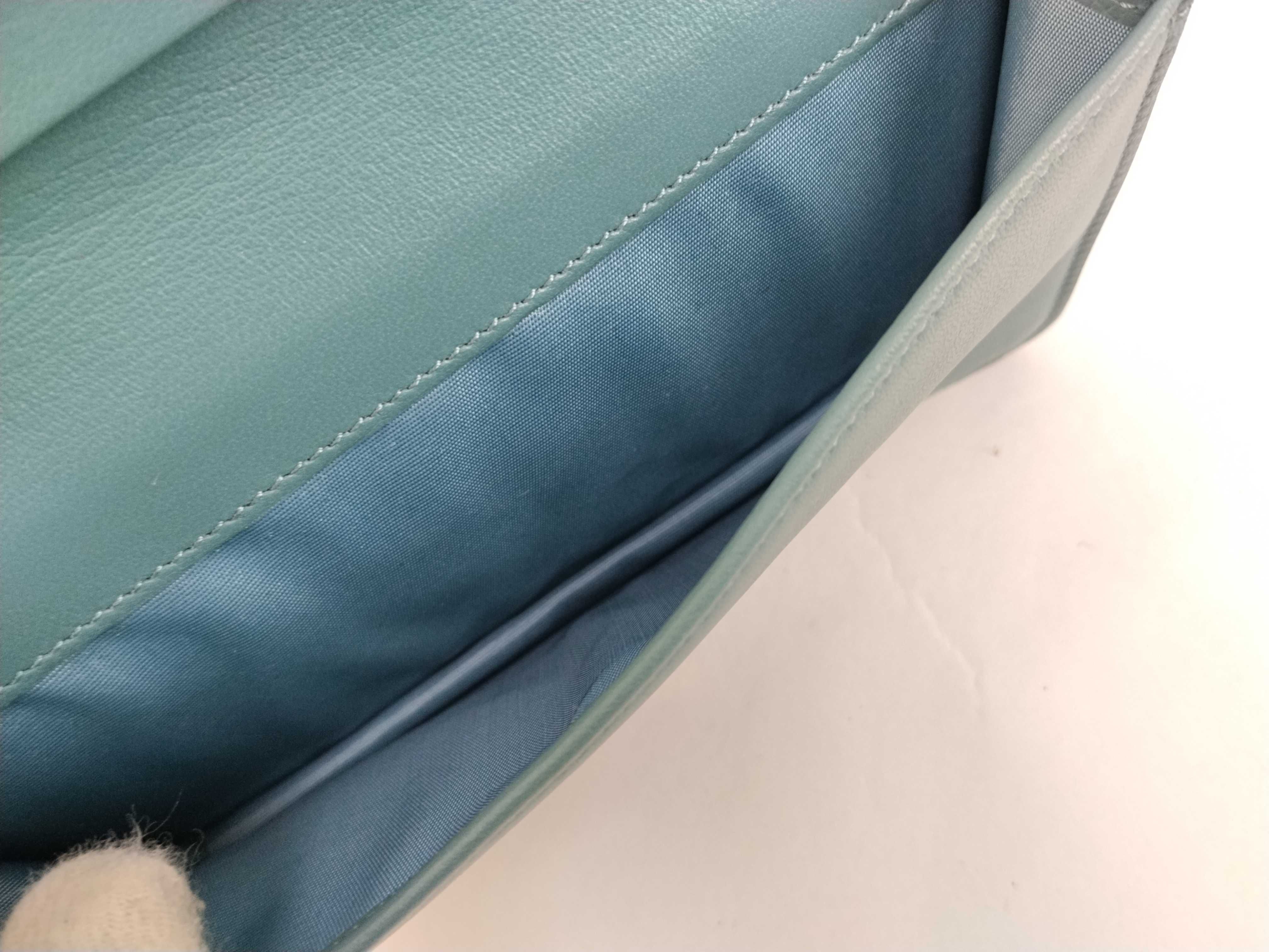 V logo light blue leather round zipper long wallet with box, dust bag, and product tag. — view 12