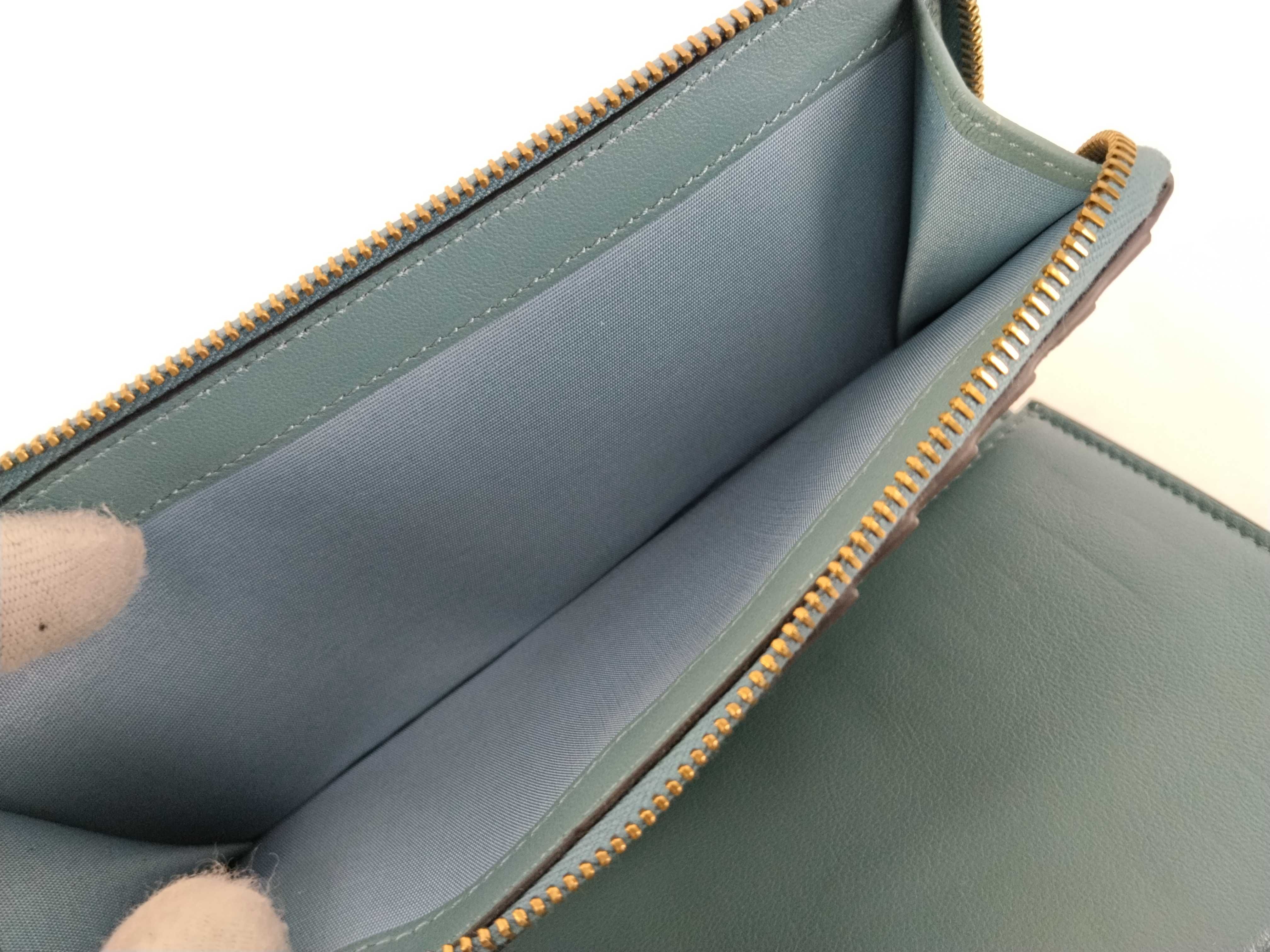 V logo light blue leather round zipper long wallet with box, dust bag, and product tag. — view 14