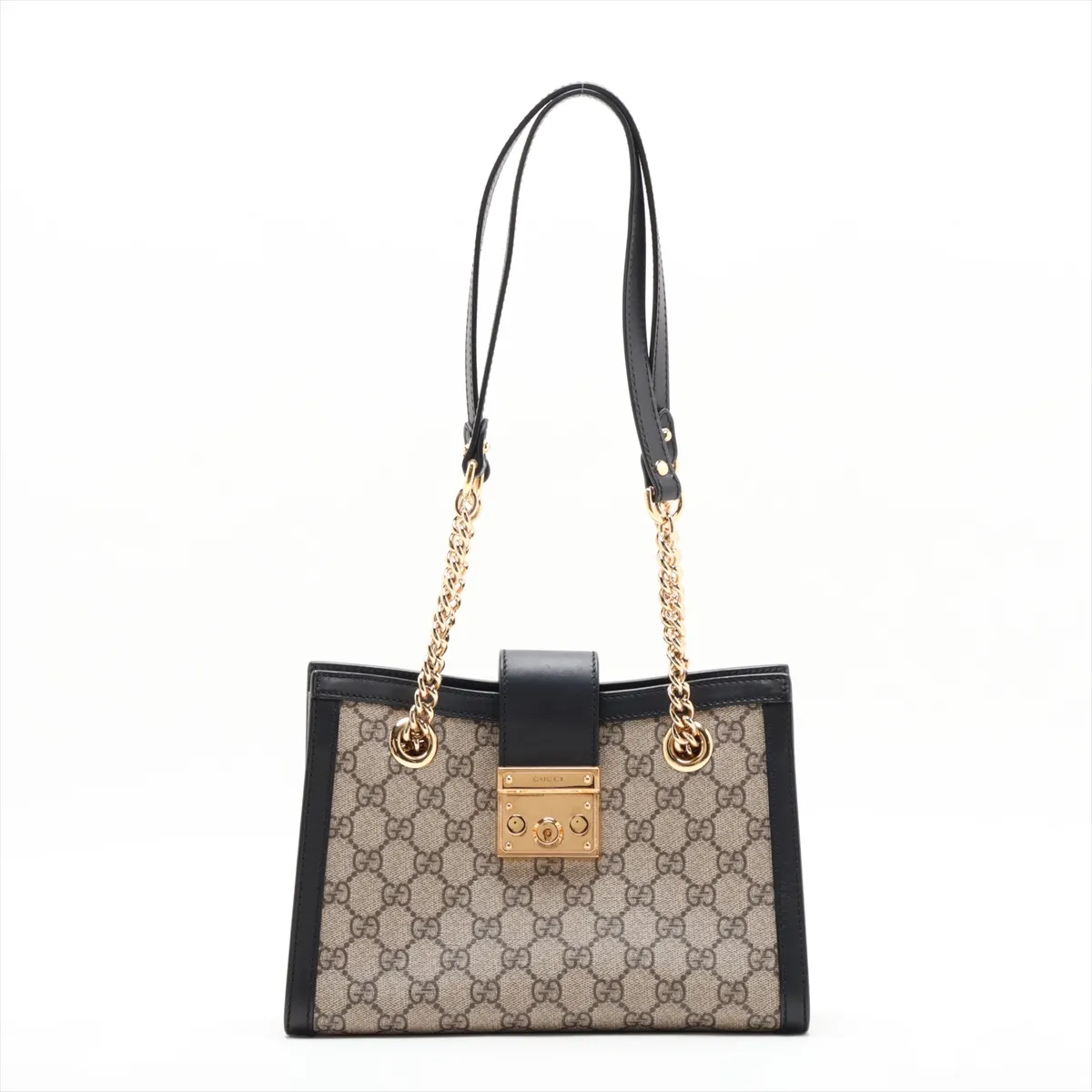 GG Supreme Padlock 498156 PVC x Leather Chain Shoulder Bag Beige x Black