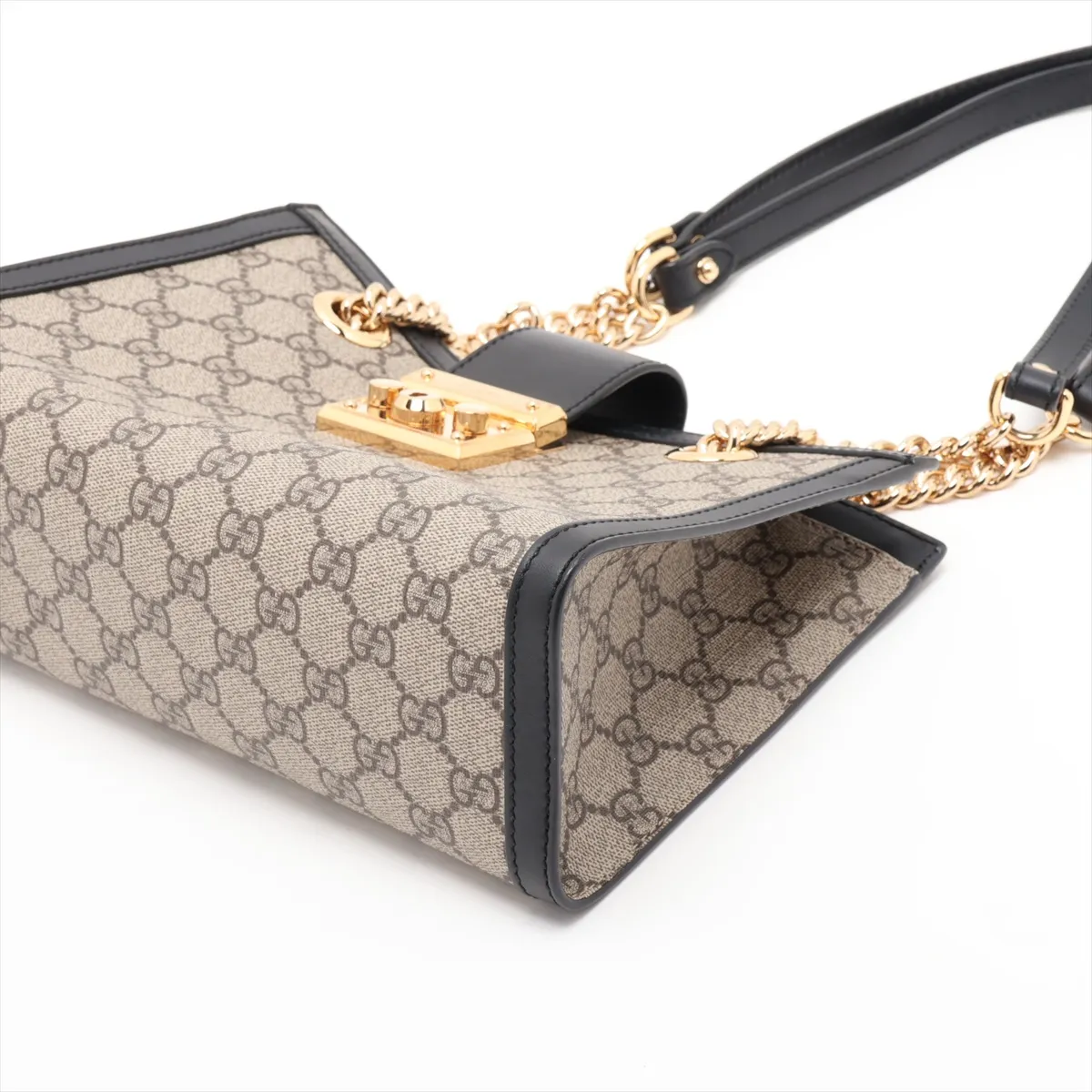 GG Supreme Padlock 498156 PVC x Leather Chain Shoulder Bag Beige x Black — view 3