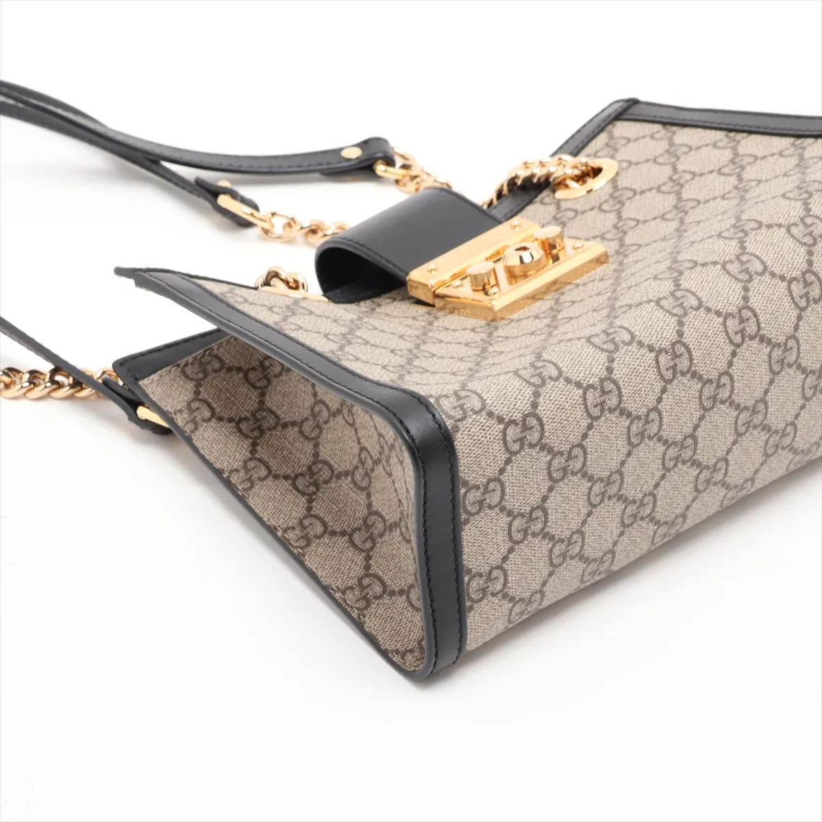 GG Supreme Padlock 498156 PVC x Leather Chain Shoulder Bag Beige x Black — view 4