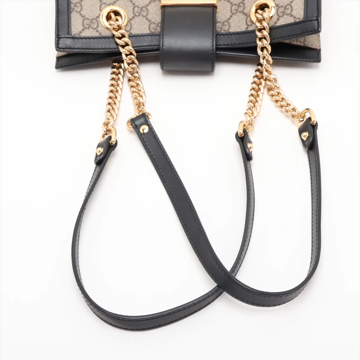 GG Supreme Padlock 498156 PVC x Leather Chain Shoulder Bag Beige x Black — view 5