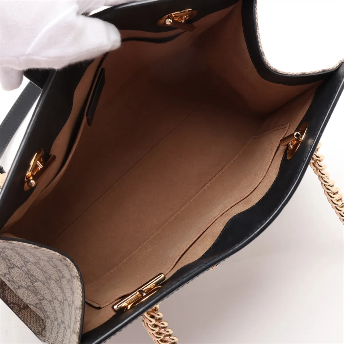 GG Supreme Padlock 498156 PVC x Leather Chain Shoulder Bag Beige x Black — view 7