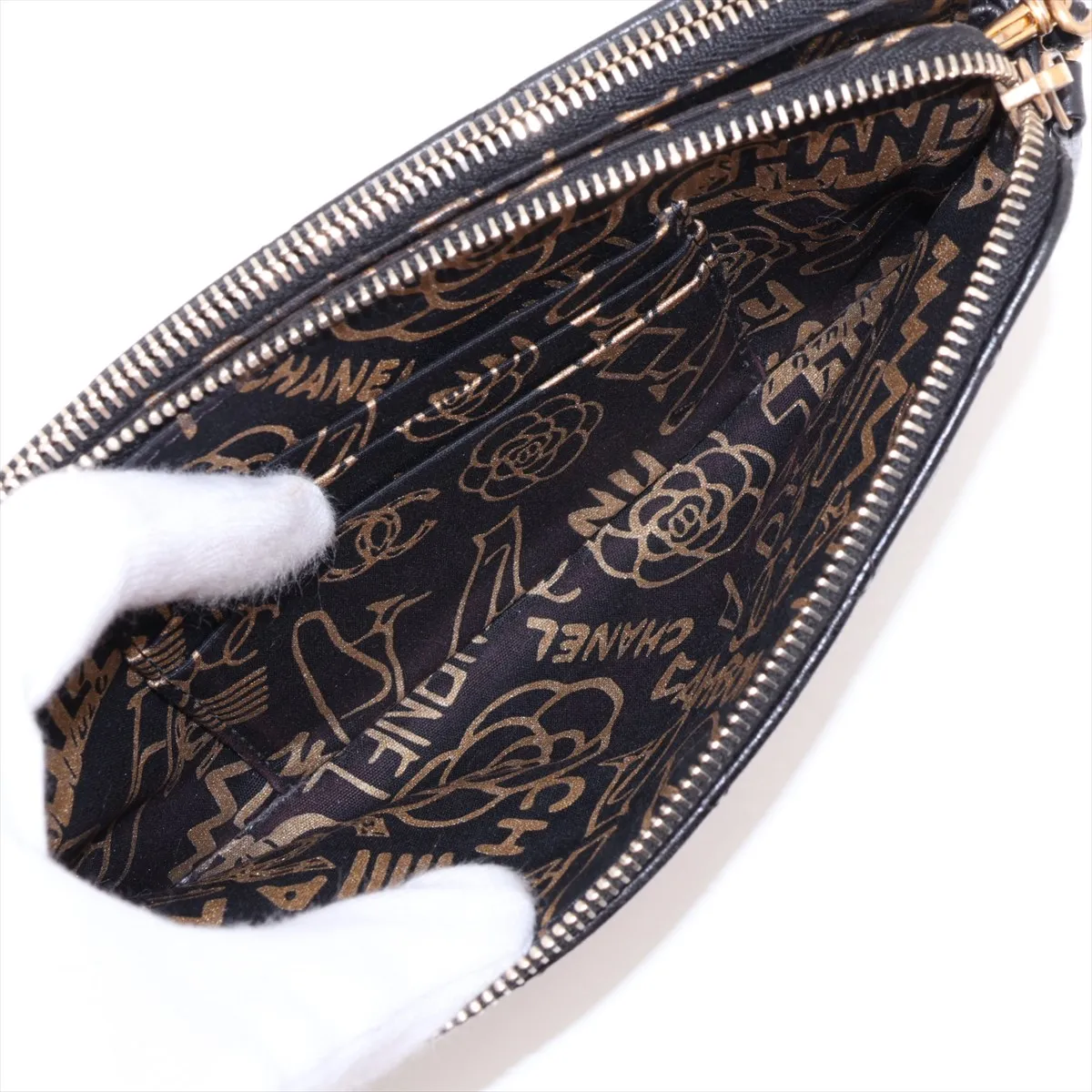 Matelassé Lambskin Chain Wallet, Black with Gold Hardware, 28039480, Serial Number 28 — view 6