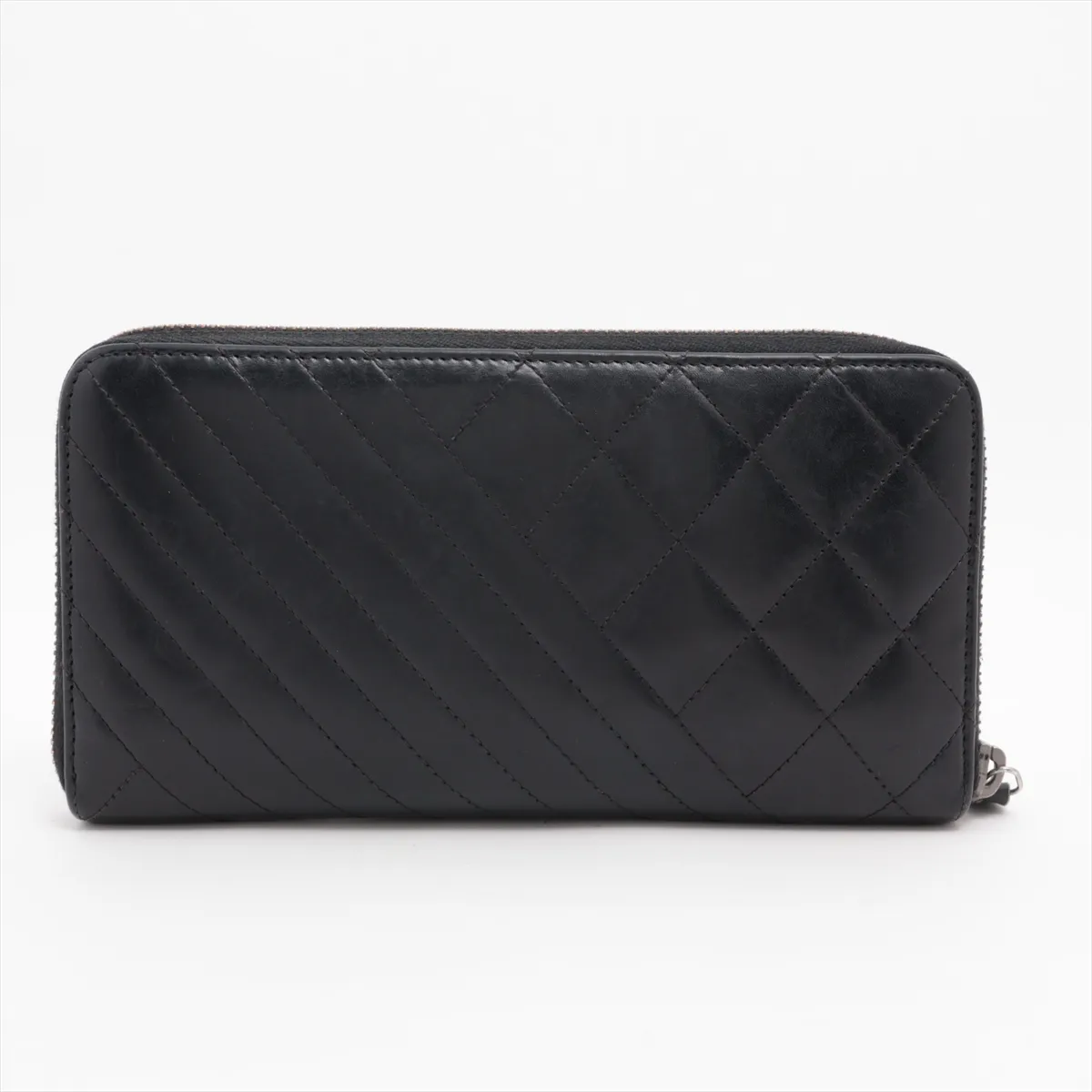 Coco Boy Lambskin Round Zip Wallet, Black with Silver Hardware, 20709736 — view 2
