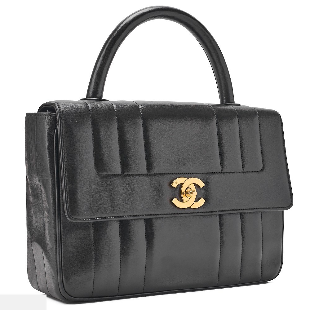 lambskin Mademoiselle handbag, black, gold hardware, serial number 3. — view 3
