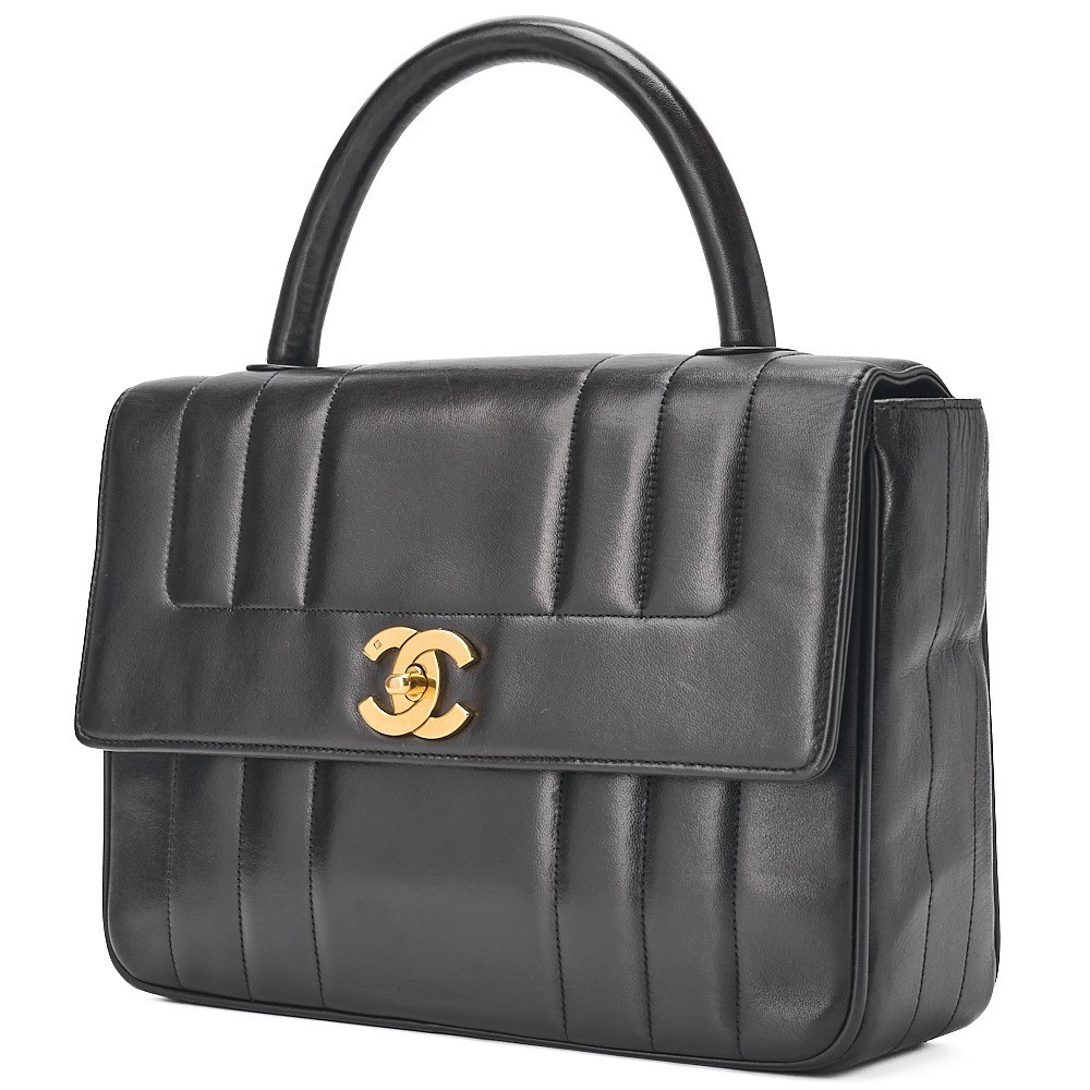 lambskin Mademoiselle handbag, black, gold hardware, serial number 3. — view 4