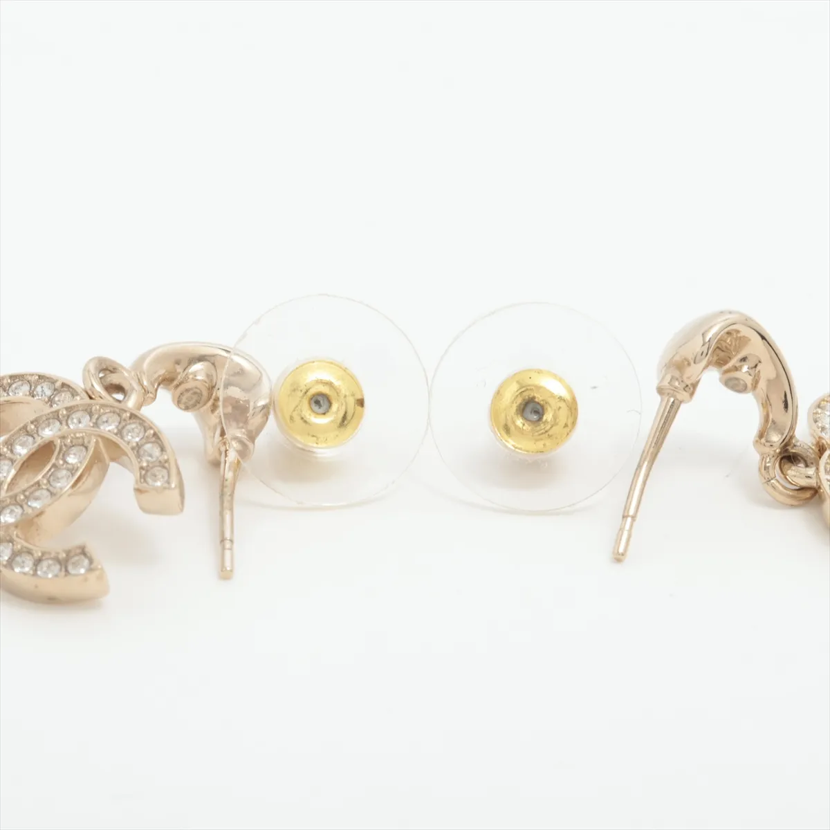 Coco Mark B25V Earrings (Pair) GP x Rhinestone Gold. Shows signs of wear, — view 4