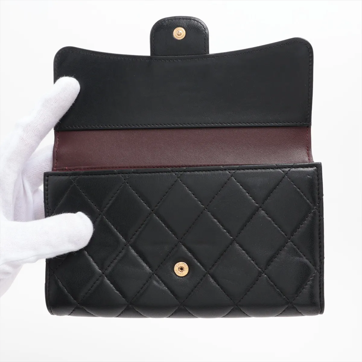 Matelassé Lambskin Long Wallet, Black with Gold Hardware, 20071320 — view 3