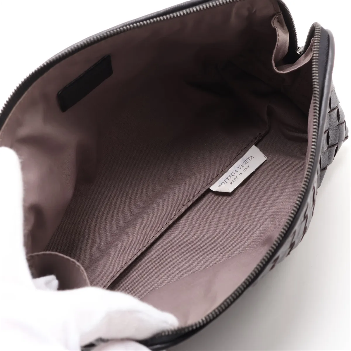 Intrecciato Leather Pouch, Black — view 3
